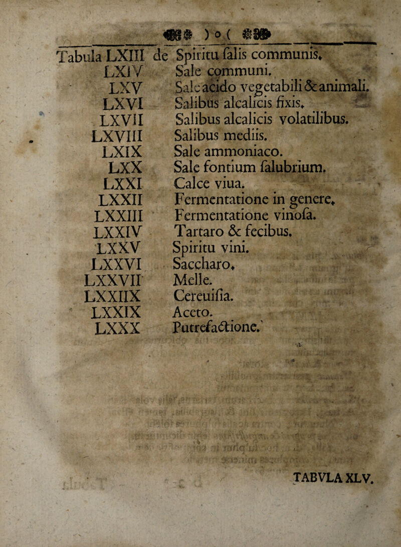 _)q.( «a»_ fabula LXIII de Spiritu falis communis* LX1Y Sale o|m^iuni.'-.f LXV Sale acido vegetabili & animali. LXVI Salibus alcalicis fixis* LXVII Salibus alcalicis volatilibus. LXYI1I Salibus mediis. LXIX Sale ammoniaco. LXX Sale fontium falubrium. LXXI Calce viua. _ ' / , * LXXII Fermentatione in genere* LXXIII Fermentatione vinofa. LXXIV Tartaro & fecibus. LXXV Spiritu vini. LXXVI Saccharo* LXXVII Meile. LXXIIX Cercuilia. LXXIX Aceto. LXXX Putrefactione.’ TABVLA XLV.