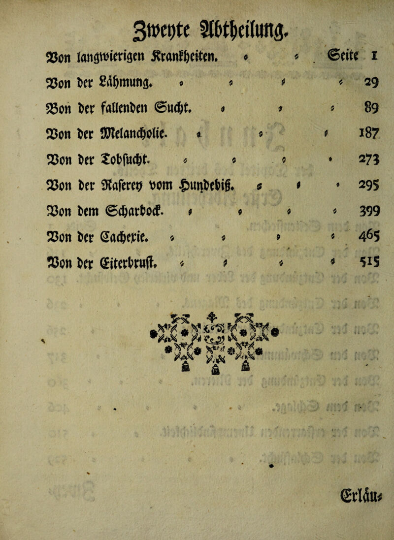 3twt)t( SlMlwfuttg. 93cn langwierigen Krankten. 03on Der ßäDmtmg. « • 25on Der fatlenDen ©udjt. * 23on Der ÜHelandjolie. * 03on Der XoDfucDt. ♦ * 03oit Der Staferep Dom £imDeDif}. 03on Dem ©d&arDoef. S3ott Der Gad&erie. » 33on Der (JiterDruff, 0 0 ©eite i * 89 187 273 295 399 465 515 •»•äöjwa* & M ertto