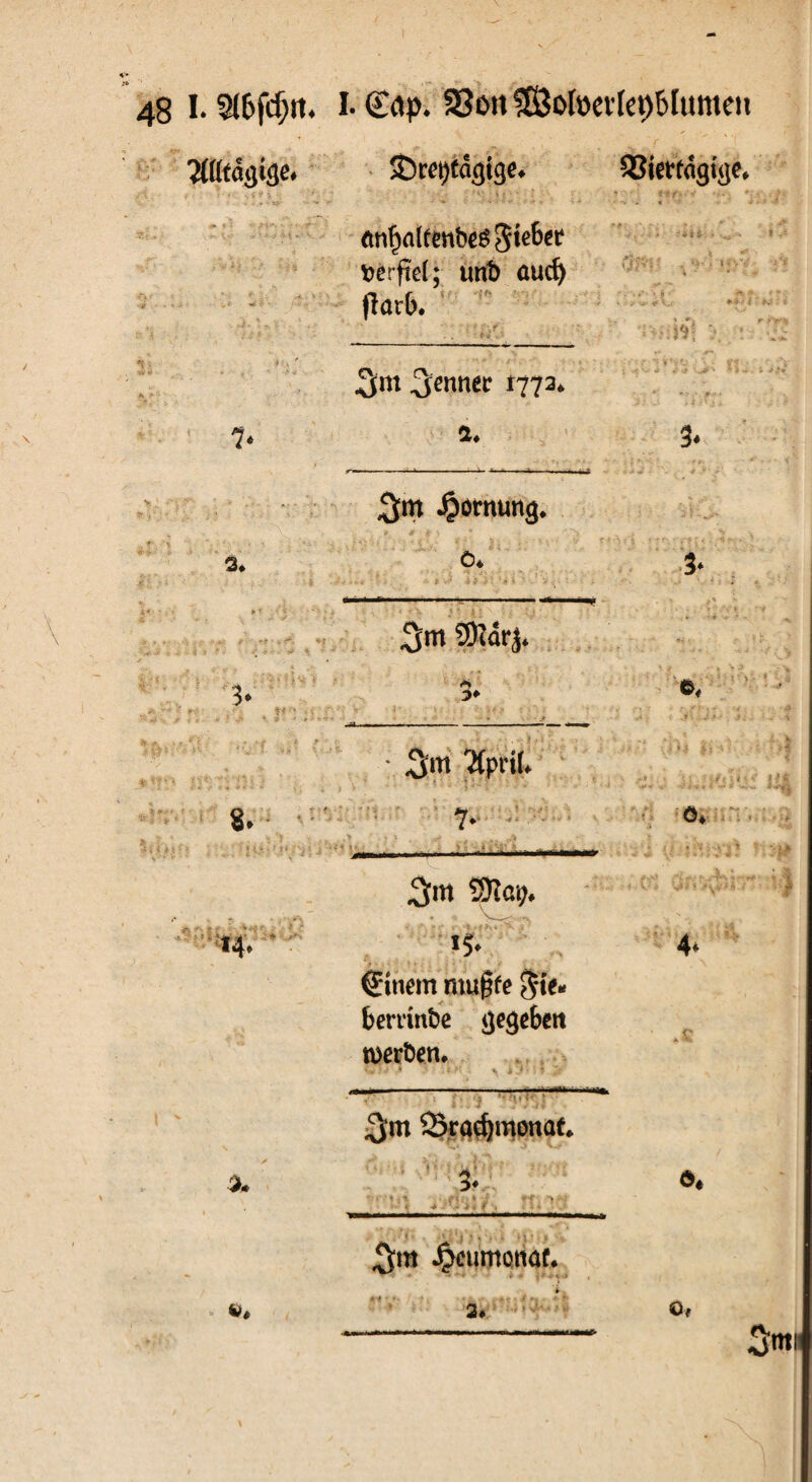 V 48 1.3(6fd)tt. I. £dp. 33cm SEÖol»et’le0lumett mittägige. £)m)tagige. SSimögige. . • ' v s f • • - t.tf.--: verfiel; unt) aud) >• i- : f‘ 3 m 3enner 1773. ?• *• 3* \ 3m -Oornung. 3. ö. m..*..*.. —.■-■ ' ■*1 .y 3'« ®ärj. •-■4 ^ -• * • •■•••• ■ ;■! 1 !■—»«■■ ■■ 1 ■ ii 1 - ■ .1 —■■ -1 — — «m* 3m ‘Mprit. 8. 7- uw 1 1 m -mr M ai«» 3«t n »4jtr / ' ' - - v 1 -fÄ* X .P *4* *?♦ Einern mu§fe $ie« fcemnfce ijegetm werten. J t X y ij’ l m ■ il - ■ , / ' r , ..5 V ff J Q3rad)monat. X 3« ■•/•<- 1 ■-?•},-*- 5 *» • . **• * W» 3m J^cumonat. ► 4 1 , i 2* 3* ©♦ 4* $♦ Ot %m\\