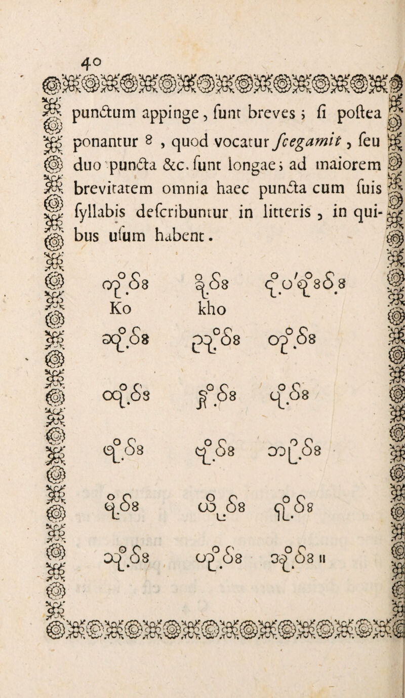 sJjwa punitum appinge, funt breves ; fi poftea | > ponantur 8 , quod vocatur fcegamit, feu ) i duo punita &c.funt longae i ad maiorem W ! brevitatem omnia haec punita cum fuis fyllabis defcribumur in litteris 5 in qui- ; bus uium habent.