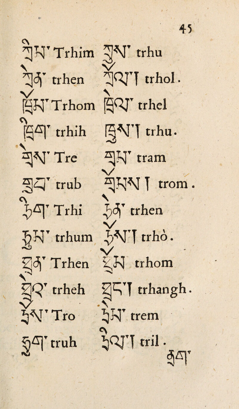 ^KTTrhim trhu qOJl trhol [§QJT trhel trhen [£pT T rhom trhih Tre [3N’T trhu. “S l^T trub ££|T Trhi tram *|WT trom. \ / ^(3jT trhen ?>K|T trhum bATT trho. V ^<3)T Trhen trhom trheh trhangh. -V ^\TTTro ^)^jTtruh trern 5QJ1 «ii 5*r