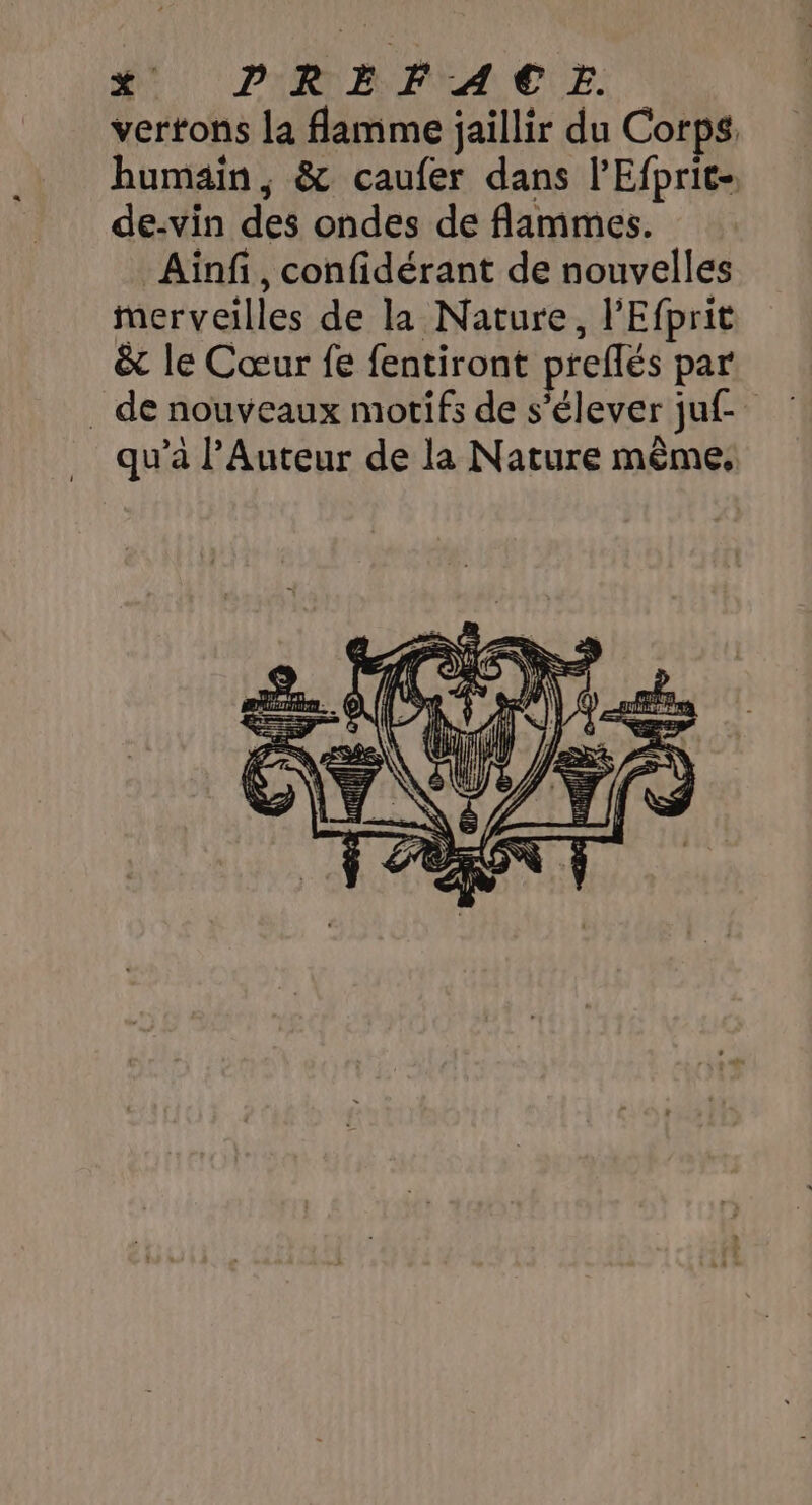 Mt PARA PEACE. vertons la flamme jaillir du Corps. humain, &amp; caufer dans l'Efprit- de-vin des ondes de flammes. Ainfi, confidérant de nouvelles merveilles de la Nature, l’'Efprit &amp; le Cœur fe fentiront preflés par . de nouveaux motifs de s'élever juf-_ qu'a l’Auteur de la Nature même,