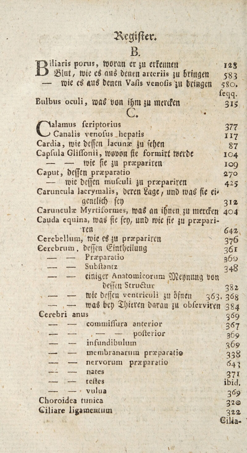 2le0if?er* .• ; | b. Bvliaris poms, woran er ju erfetinetl ■ ias 0|O{, Wie Cß aH» braut artcriis ju 6t’ittgett 585 — Wie (ß £SIÖ festen Vafis veuolls $u fettigen 580, feqq. Bulbus oculi, «jflsJ tion ju mcttfen 315 ff. c. Calatnus fcriptorius , 377 Canalis venofus ..hepatis 1x7 Cardia, wie feeffen laeunx Ja teilen 87 Capfula Gliffonii, WlWon fte förmig Wet'be 104 — — wie fse ju prxpariven 109 Caput, öcffen prseparatio 270 — wie befjen mufculi ju prxpariren 425 Caruncuia laerymalis, Deren Sage / unö roa$ fle ei* gentiicf) fei) . 31a Carunculx Myrtifortnes, tOOS OH ifwett JU tttercFett 404 Cauda equina, »a$ fte fet), URt> Wie ft# JU prxpari- -ren 64 a, Cercbciiun;, Wie JU prxpariren x 376 Ccrebrum. t>effen €int|Kiliing 361 — — Praeparatio %(yo — — Suhüantz 34g — — einiger Anatomicorum SRegnung fcOtt fcetlen Stru&ur 382 , — — ttk beffea ventriculi ju ofnen 363« 36g — — bep 2!)icten botan ju obfervirrn 384 Cerebri anus 369 — — coimmfiura anterior 367 — — # —- — pofteriof 369 — — infundibuluin 369 — — membrananitn praeparati© 33g — — nervorum pneparatio 64] — — nates » 37 j — — ceftes ibid. —- — ■ vulua 3^9 Choroidea tunica 32© Ciliare iigameatum 322,