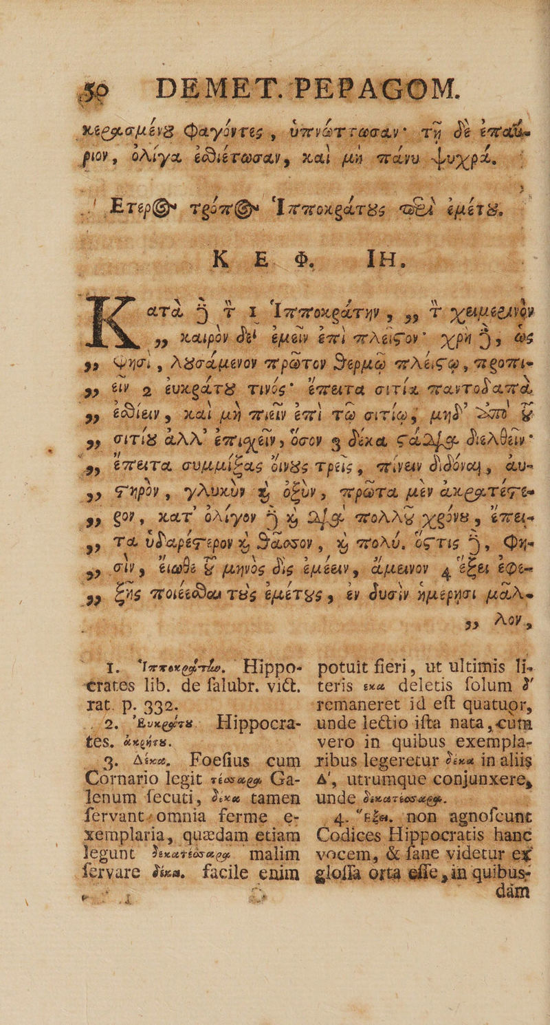 Mensuba Qa-yortts y Uer rada sTy dE Vrai. po», oMys éQiéraoar, xai un rv. vot i Erg. vin T prins ini P iir, (K iir. upon .iH. aTà B. T I Taroxearim. ,» T xeucenip | ^ api du eue &amp;zi TT Aéigoy' y ptt s es | — , A8cdueroy paro Sepuo LE eU $i 9 Puxgrs Tuis mura eiría mavTod amd | een : xai n Tél emi TO eiTios uud 2m og à; giri QA emi » $oty $ dex, eaae dieta 6mea cuuuizas o oIVs Tpéis ; maur dioe, QU- q^ qpày , yox. Ej abor «paa ue Ax eg Tg te » €, xaT oAyer 5 ^ &amp; 0 oM xg, eT T4 UJaptriqorx v Sar. 9 qoM. óg Tis 5, Qu. cu, Gals g es dis € apénn y Lp 4 *Eu £9o- eis qroiécódau TH4 &amp;AETSS 4 €) duci Mp épuot ux AOV, 35 I. Ieweved-mrle, Hippo- potuit fieri, ut prr li. «rates lib. de falubr. vict. rat. p. 332. 22. 'Ewxegss, .Hippocra- tes. 4x. .9. ^íxe, Foefius cum Cornario legit síesage Ga- lenum íecuti, 2:x« tamen fervant;omnia ferme .e- xemplaria, quzdam etiam legunt Jwavésees malim fervare dixa, facile. enim eu... Suh teris s«« deletis folum 2' unde le&amp;io ifta nata ,cutm vero in quibus exempla- ribus legeretur cia in aliis ^', utrumque conjunxere, idi Quo Tkos ME. c Efe. non agnofcunt een Hippocratis hanc vocem, &amp; fane videtur ex &amp;glofía orta effc ,in quibus