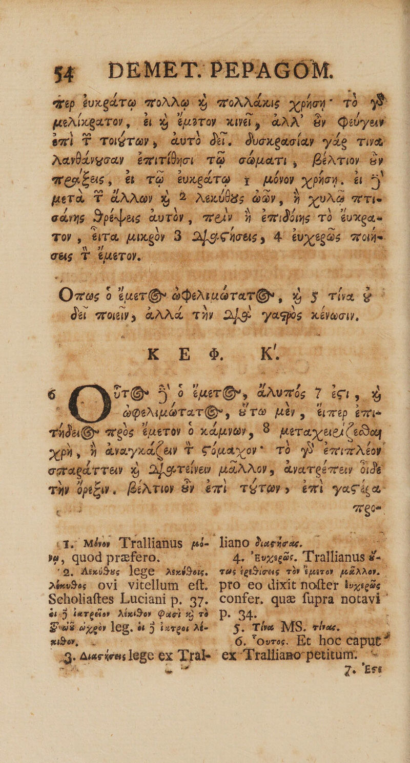 arp ivxgáre vió E TON dau xpet qà Dp pega Tr, E uror XU, «AA &y Qibyuy exi ToTa$rar, avt) du. Jcxeatoíay. yáe Tid Nang £aimíhuoi u cáuai À Bev y enis, a TO tero r Bóvo xpicw. & ^y hera T AAAO $ 2 eas d 93v, D XM 7T. sam Spespas c aorür , eV 5 eid TÓ (ukgae TO , Lu T 3 ajeciens; 4 e Lal avoit qus T GAeTOY.- : i DU eei, ? due» àQessórerON, d 3 Tha 9 da «rods &AAd, T 21g yasps X&ltc., ae, K E 9 K. 6 ir ). p iure, Dui; 7 £c ». ES E -àgeupéraTQ, STO MÉ), ctp dT» Tijg 171 éueTOy 0 xao, 8 Mera uel Coal * P? y D Arar Cen ^ T C ápAsvoy* TÓ y Ert EAEDN cerápir ven $ 2 geviven BANNIS dye reete) oid TW ipta. fBéXTiw) SY &ci TÓTOY» t4 yas áca- ^ 4r reco. «1. Mb 'Trallianüs j- liano Juesea. : », quodprzefero. ^. 4. Bvxsedr. Trallisnus i. a: AsxóS ss lege ÓexéDonm. TU6 tes9ieus TV $usToY p EAAOP, Mwv9e& Ovi vitellum eft. pro eo dixit nofter iveas Seholiaftes Luciani p. 37. confer. que fupra notavi T 8 Aeredio Atty Quei 5) 79 Dp. 34. : SS n yo leg. é 5 berger A^ $. The MS. vhw. - 2490, i .6. *ovves. Et hoc ipu 3 Anciens lege y. Tra ex Tralliamo petitum. ^ d 'Es&