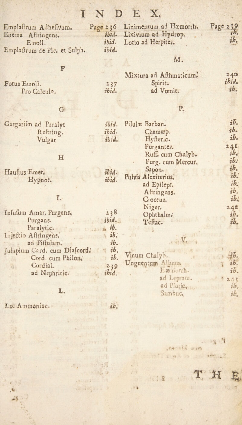 Emplafiru.'n A‘ibe{i\^um, Enema AHringens. Et'noll. Emphflrum dc Pic, ct Sulpb, Fotus Emoll. Pro Calculo. G Gargarifm ad Paralys Rearing, Vulgar H Hauflus Erner.’ Kypnot. I, Iiifufum A mar. Purgans® Purgans. Paralytic. Injeftio Aftringeo?.’ ad FiftulamJ Julipium Card, cum Dlafcord® Cord, cum Philon* CordiaL ad Nephritic^' 136 Linimentum ad Hxmorrh, Page 2 5.9 ihid. Lixivium ad Plydrop. , - ib. ibid. Lotio sd Herpiccs. th. ibid. M, Mixtura ad Afthmatlcum* 240 ^17 Spirit; ibid. ibid. ad Vomit. ib. ihid. P. Pilulae Barban. ib. ibid> Chamsep. th. ibid. Hyfteric. iB. Purgaaces. RufF. cum Cbalyb* ib^ Purg. cum Mercur, ihid* Sapoiiv ibid* Pulvis Alexicerius, tb,. ad Epilepr, ib. Afiringeng. %h. Croceus. ib: z^B Niger. 2.4^ Ophthalm* ib. tbtd-^ Teiiac. ib. ^ ib. . ib: ib. ib. ib. Vinum Chalyc'- : 4^. 2,59 ibid. Unguentupi Album. , ib: Pi^i>orrh. ib. ad Leprim. ^ ZAl ad Pfuiic. ib^ S?.mbuc* j th\ lac Ammoniac. , f ■ k I, % '» T '.H M,.