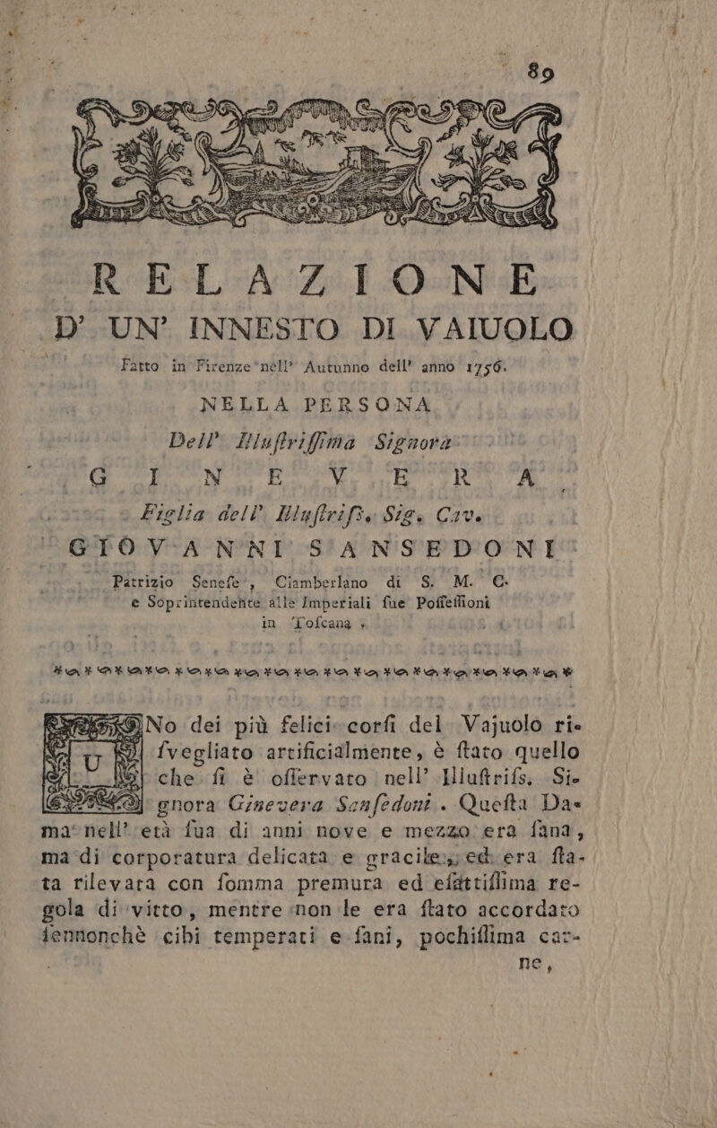 NELLA PERSONA DelP Hluffrifima Sigmorà CEE N E V BED A Figlia dell’ Wuyfirifi, Stig. Cav. GIOVANNI SANSEDO NI Patrizio Senefe', Ciamberlano di S. M. 0 C. e Soprintendente alle Imperiali fue Poffeffioni in ‘Tofcana +» Fat ariatarzoxayaYotatatfaitata tFatata Poe ra Ate say te è ftato agita che fi è oflervato nell’ Hiuftrifs.. Si gnora Ginevera Sanfedoni.. Quefta Da ma‘ nell’ età fua di anni nove e mezzo: era fana, ma‘di corporatura delicata e gracile; ed era fta- ta rilevara con fomma premura ed efattiflima re- gola di vitto, mentre «non ile era ftato accordato iennonchè cibi temperati e-fani, pochiflima car- ne,