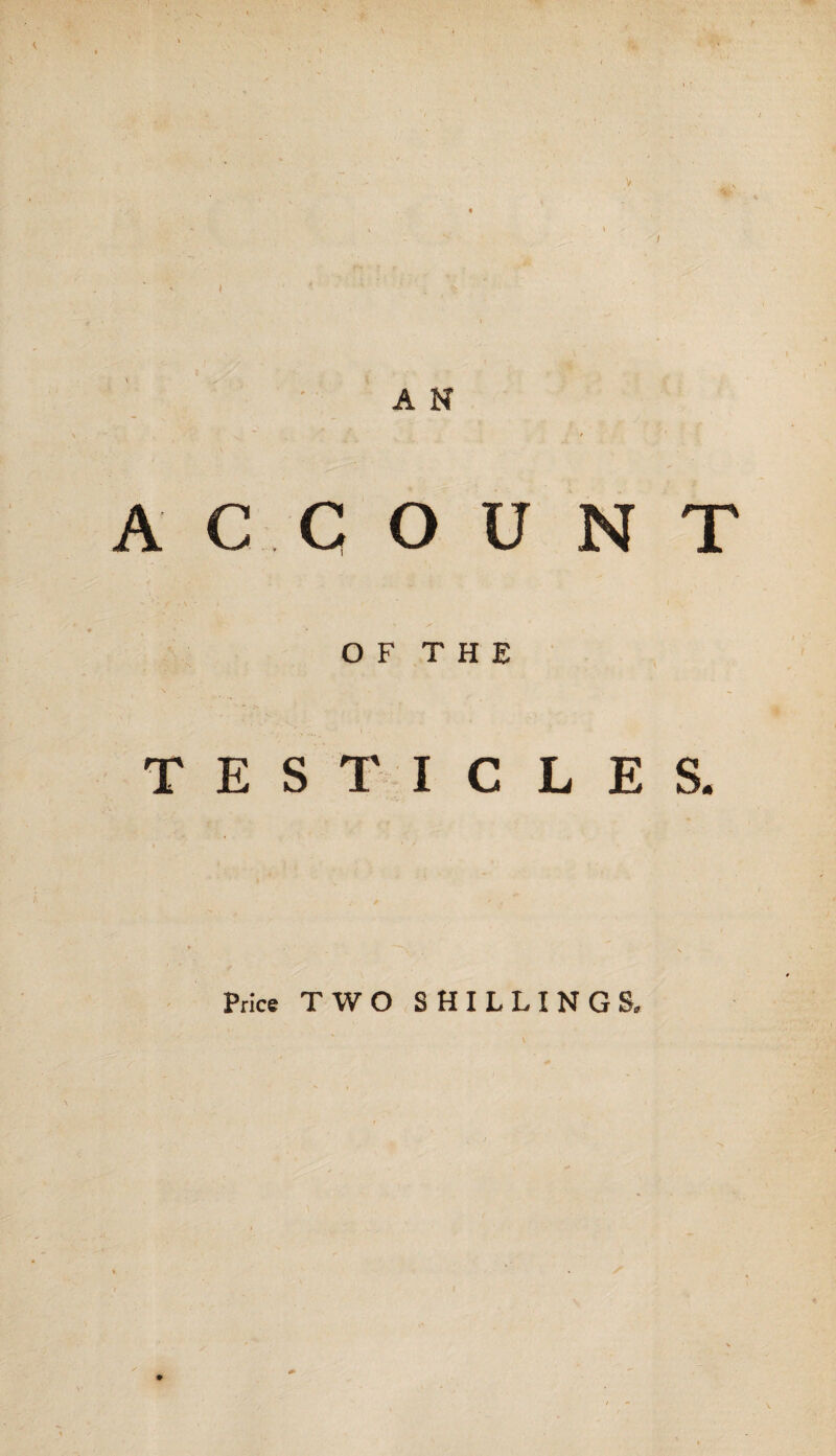 V A N A C C O U N T O F T H E TESTICLES. Price TWO SHILLINGS.