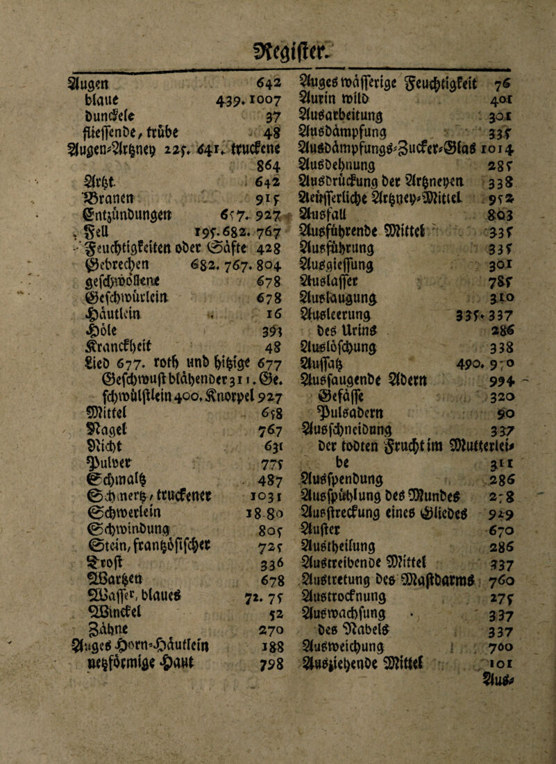  1 * ■ ■■■■—— — S *■■ ■ — ■ ■■■ ——WWwi Slugen 642 2lugeS rodfferige Scuc^tigFdt 76 blaue 439,1007 51urin rotte» 401 buncMe 37 Sluöatbeitung 301 fliejjenbe, ftube 48 Sluöbäropfung 33f §tugem2lctsnep 12s. <541* ttucfcne $lusbdmpfungs>;3ucfet*®fa$ roi4 864 Slusbebnung 28 r Sfefct 642 SluSbrfnfung bet 2lr$nepen 338 'JBranen 91 f 2ieüfiM$e $r&oep*$iittel 99» ß'ntjtmbtmgett 6s7.927 Slusfail 803 , SeU 199.682.767 SUitsfübrenbe SRittel 33? -'S«uc^tigfetten ober @dfte 428 Ausführung 339 ®ebrecben 682.767.804 Ausgicjfung 301 gefdyröofleoe 678 Auslaffer 78f ©efcbroücleiit 678 Auslaugung 310 .gkiutlein 16 Ausleerung 339.337 «fiöle 393 bes Urins 28S Ärancfbeit 48 Auslöfdyung 338 Sieb 677. rotb unb ^i^tge 677 Auffafj 490. 9 ■ o ©efdyrouflbläbenöet311. ©e. Ausfaugenbe Abertt 994 - fcbroülfilem 400, Knorpel 927 @efäffe 320 fOJitfct 6? 8 ^ulsabem 90 *. Sftaget 767 Ausfdyneibnng 337 9iid)t 63t ber tobten Srucfct im SWutteriet* ^uleet 779 be 311 @d>mal$ 487 Ausfpenbung 286 S’tv.ner?/ ttucfeneP 1031 Ausfpüblung bes 9)}unbe$ 2;8 ©cbroetlein 18 80 Ausjirecfung eines ©liebes 9*9 @d)roiabutig 809 Aufter 670 @tein, fcant}bfifd)<t 7S? Ausheilung 28 6 $tbjl 33 6 AuStreibcnbe Mittel m ÖBar&en 678 Austretutig bes SKajibarraS 760 öüaffet, blaued 7**79 Austrocfnung *7f SBintfel 52 Aueroadifung • . : 337 Bdljiie 270 bes Nabels 337 AugeS J^rraJoduflein 188 Ausweisung 700 »e^föemige £aut 798 2lusiiet>en0e Mittel 101