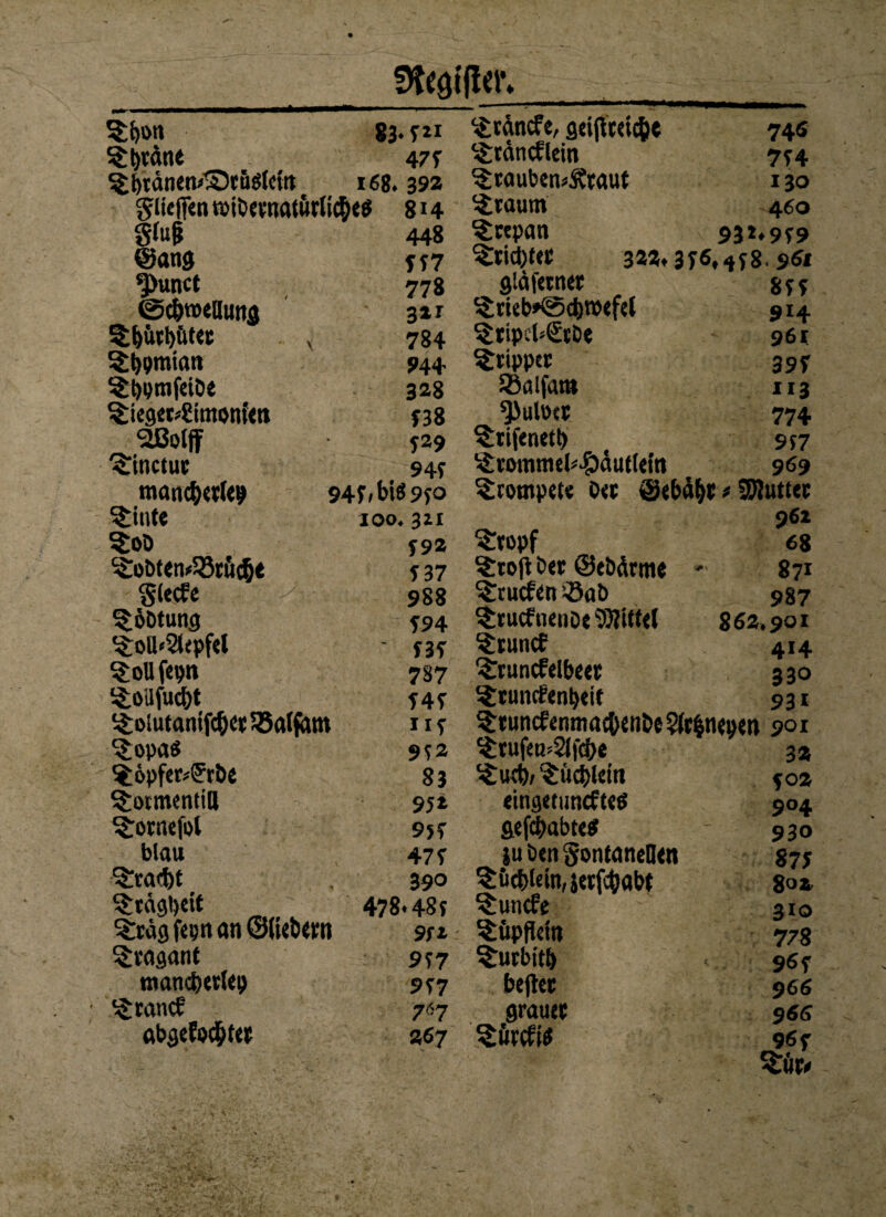 * $bon 83-H1 $rdncfe, grifft«#« 74s ^tjrdne 4 75 i&rdncflein 7*4 ^htänen*tS)fu$letrt 168. 392 ^tauben^taut 130 giiefiün tPib«naturticß<6 8h bräunt 460 §tu& 448 ?;rtpan 93*‘9*9 ©and 557 %.X\Ü)Ut 322t 35^458. 96t ^Dunct 778 glafettw 8** ©d&tneuund 3 ti $rieb»@(t)ro«fri 914 ^b&tbüt« v 784 ^tipcMScbe 961 ^^mian 944 Tripper 39* ^bptnfeibe 328 SÖaifaro 113 ^ieger^imomm *38 ^Juloct 774 2Boljf 5*9 957 ^inctut 949 ‘Svommel^äutlrin 969 mancfwUö 94*, bis 9*0 trompete 0« ©cbälft *5Ruttet ^intc ioo* 3*1 ^rtopf <>62 $ob *92 68 ^ot>ten#535töc§« 5 37 ^Trojt Der ©eödrme - 871 Slecfe y) \ 988 $:rucf«n iöab 987 ^öbtung 594 ^ruefnenbe SJHftri 862,901 ^oU^epftl 535 ^tunef 4H ^ollfepn 787 ^Truncfribeet 330 !£0UfU{&t 545 ^runefenbrif 931 3roiutamfc(Kt5Sa(fiJttt 115 ^tuncfenma$*n&e5fc&tKi>cn 901 ^opas 9*2 Sttufen^ia)« 5£u*b, ^ud^lcir* 32 ^öpfet^rbe 83 50 % $:ormentill 95* ring«uncft«6 9°4 ^ornefol 955 gehabtes 930 blau 475 $u b«n Sontanelftn 87* ^ra*&t 390 Bebirin, jerfebabt %QZ, S£tdgt)eit 478-48* ^unefe 310 ^rägfepnan ©li<b«n 9fi ^dpflrin 778 Tragant 9*7 ^urbitb 96 f tnancbttkp 957 befftr 966 tränet' 7*7 grau« 966 abgefoebt« 267 96*