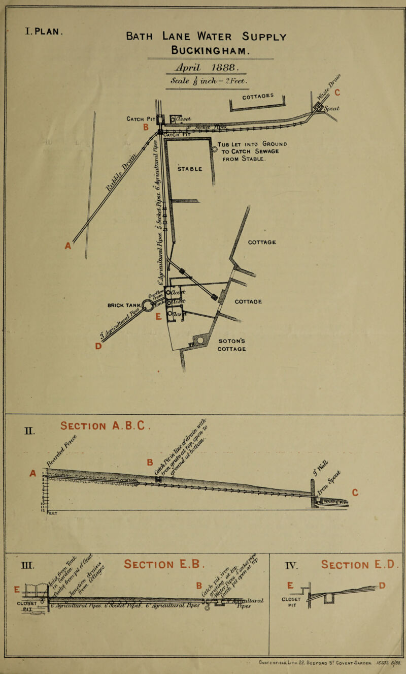 Bath Lane Water Supply Buckingham. April, 1888. Scale g inch/= 2J?ect, SOTONS COTTAGE n. Section A.B.C . A jy /// &/ Feet nr. Ji, f a .M/ Section E.B. ./f&w . bAgricultural Ikpes u(^ /4/ B ^fW w. Section E..D D<\Ncr«<FiELC.LiTH 22. Bedford ST Covent^aroen. I623Z. SjS8.