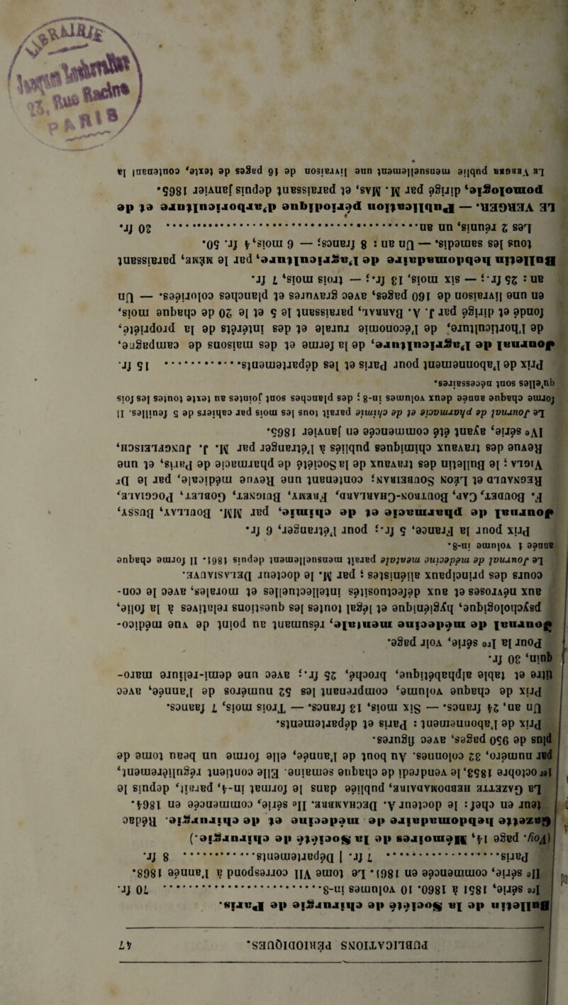 çj inenajnoo 'aixai ap saâed 9j ap uosibjaij aun inaïuagansuaiu auqnd Moua.i a-j *5981 japuBf smdap juBssjBJBd ja ‘svjfl ’W JBd a8uip 4»|Soioraod[ ap 9a ojnjinaiaoqjir.p anbfpofjad iio;|eanqnj — ’îiaOUBA 31 •jj o& .ub un ‘sinnai z saq *09 ‘JJ fr‘sioui 9 — îsoubjj 8 : ub uq — ’SlpaUIBS sai Pn(H jUBSSiBJBd ‘awarc 8{ jbü 1ajnt||na;aâ«ii ap aa|sp«tuopqaq njiaung •jj i 4sioui siojj — î*jj g! 'sioui xis — i ij 92 : ub Uft — S881JOJOO S8ipUBld J8 SajnABjg 38AB 4S8§Bd 091 8P UOS]BJAT| 9UU U8 ‘sioui anbBqa ap oô 9[ 1» 9 91 lUBSSiBJBd ‘ivuayg •y 'f JBd aêuip ja apuoj ‘ajaudoid ej ap sjajaïui sap ja aiBjnj aiuiouoaaj ap ‘ajngnagjoqj ap ‘auSsdiUBD ap suosibui sap ja auuaj B{ ap ‘ajii9|tiaf.iSiï(i ap fuuanof •jj 9i .sjuaujajjBdap saj ja suBd jnod juauiauuoqBj ap xpig •sajiassaapa juos saqatnb •sioj sa| sajnoi ajxaj tin saïuiof inos saqoua|d sap c. 8-ni saiun|OA xnap aauna anbaqa auijoj II saijinaj s ap saa;qaa aad sioui sa| snoj qajad aiiutyo ap ;a apvwxvyd ap jvuunop a'i *9981 JaiAUBf ua aaauauiuioa aja jubAb ‘arj^s d\\ ‘nDsiaiioxiif *f ’jç jBd jaSuBJiag ^ sagqnd sanbiuqqa xubabjj sap anAag aun ja ‘subj ap aiaBuiiBqd ap ?jaiaosEi ap xobabjj 6ap ugagng ai î vioia j(l aj JBd ‘aiBoip^ui anAag aun jusuajuoa iNvaiaaaos N0?l 1® aiavNOsg ‘aiviooog ‘j aiaof) ‘xa.Moitig ‘Aisaug 'auviaviig-Kiouinog‘avg‘j,3anog *g ‘Assng ‘Avnnog JBd ‘aiuiiqa ap 9a apvuijvqd ap piunof •jj 9 ‘jaSuBjjaj jnod î*jj 9 ‘aauEJj b( jnod xug •8-ni auinjOA 1 aaanB anbeqa auuoj g *1981 smdap iuatua|[ansuaui ijeaed ajv;vam aupapaiu ap jvuunop 87 •3Anvisv i3a jnapop aj *j\[ JBd i sajsiuagB xnEdiauud sap sjnoa -uoa a[ aaAB‘sa[BJoui ja saganpanajui sagsonjaajap xns ja sasoiA^u xns ‘aquj B[ ç saAijiqaj suogsanb sa[ sajnoj iBâa[ ja anbjuaiSXq ‘anbiSojoqaAsd -oaipaui anA ap jmod ub jUBUinsaj ‘apMuani aujaapaui ap imuinof» •a8ed jioa ‘aijas gjj B| Jnog 'JJ 08 ‘uinb -ojBiu ajngaj-iuiap aun aaAB î * jj 95 ‘aqaojq ‘anbgaqBqd|B ajqBj ia 8JJU 09AB ‘aauuBj ap sojaïunu 29 saj juBuajdtuoa ‘auinjoA anbsqa ap xud •sauBBj l ‘smui sioji — *sauejj 81 ‘stoui xi§ — *soubjj \z ‘ub ug •sjuauiaiJBdap ja euBg : juauiauuoqBj ap xug •sajnâq aaAB ‘saSsd 096 ^P snjd ap auioi nsaq un auuoj aga ‘aauuBj ap ;noq ny 'saiiuoioa z?. ‘ojauinu JBd ‘luauiaj^qnSaj ^uagiioa agg auiBuias atibBqa ap ipajpuaA aj ‘8981 ajqopo ai sindap ‘jiiîJBd ‘fr-ui jbuijoj aj suBp aaqqnd ‘auivavwoaaan anazvo B1 *t98l ua aaauaujuioa fajjas •auaKVHaag -yjnapop ai : jaqa ua jnaj oepÿg aiSjiuiifj ap 9a aufaapaui ap ajt;«piîiuopqaq anazo;) (•a|JSana;qa ap a9a;ao^ ap sajjomaïf ‘g aïiud -ho.\ •jj 8 .*• •siuatuajJBdaa | *jj 1 •••••.subj *8981 aauuBg b puodsajjoa auioj ag *1981 ua aaauauiuioa ‘auas an JJ 0L .8u! sauiniOA 01 *0981 Ç 1981 ‘ou?s 9jI ‘fiuvj ap a]âjnj[|q9 ap a|a|ao<|; «| ap u;|aifnfl | t V n L\ *sanôiaoiH3d SMOixvonand