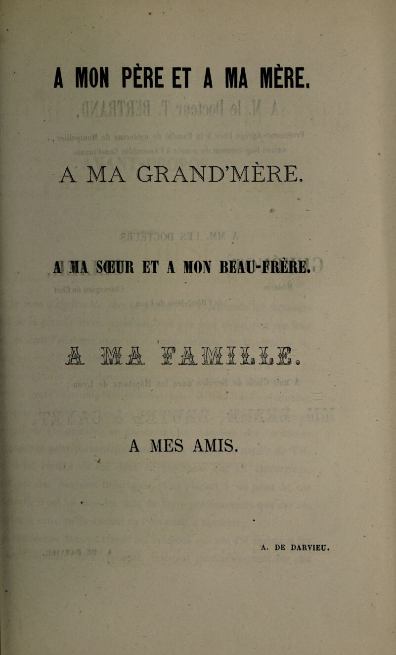 ç- A MON PÈRE ET A MA MÈRE. t :• ' * / 4' ; >'* : -j h 1 * • j» < '' ' : 4 ‘ a * J '• * ^ • *• A MA GRAND’MÈRE A IA SŒUR ET il ION BEAU-FRÈRE. A MES AMIS. / ) A . : -ï2 1