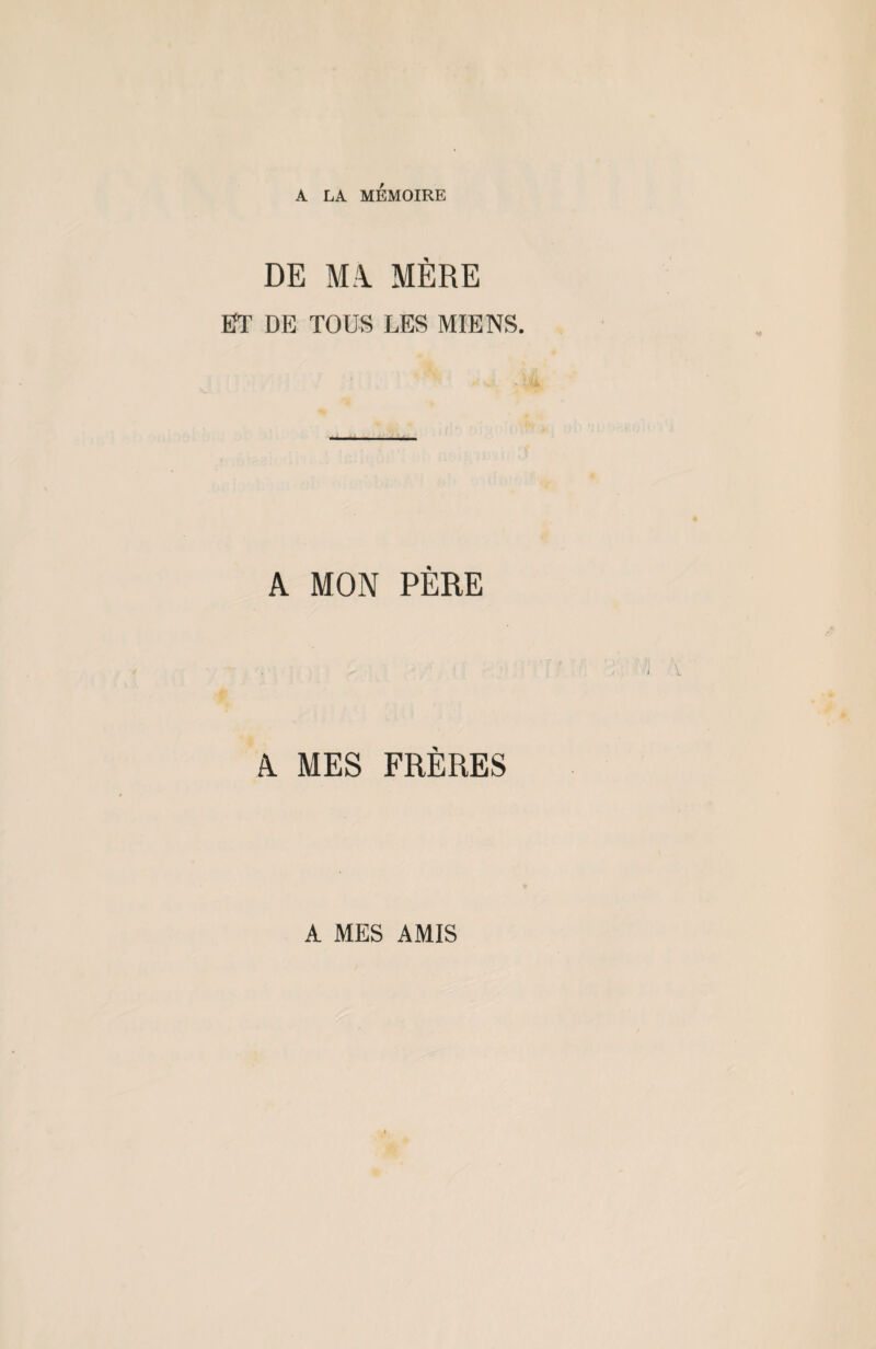 A LA MÉMOIRE DE MA MÈRE ET DE TOUS LES MIENS. A MON PÈRE A MES FRÈRES A MES AMIS