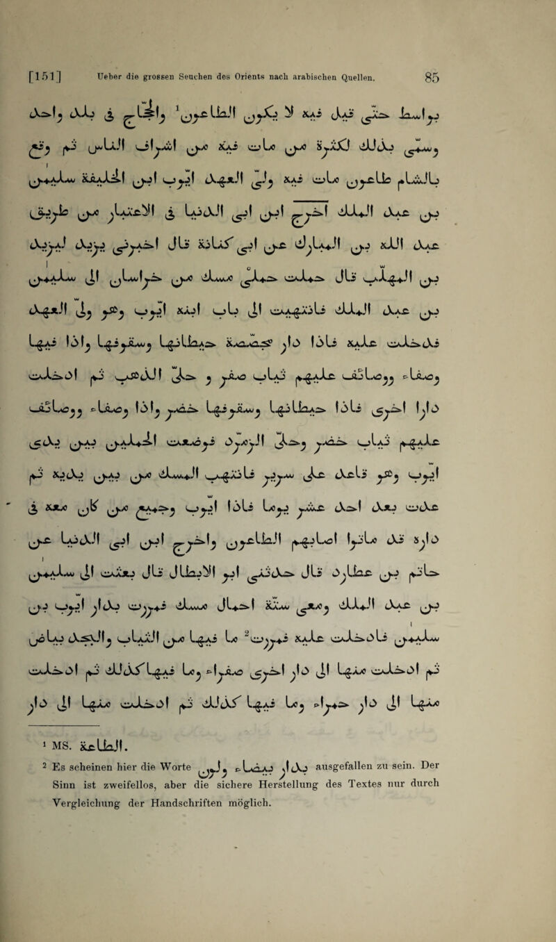 2 jv-j u^UJ! o!^«wf &Ai dj Lx> s^.aX3 dütXj i ^♦aXaa, XÄAliU lX-^äJ! Xxi ^>Lx> pLxÜLj L_^r^ic ^LaaA-^I ^ La3cXÜ ^j! ^.j! '«■iXX+J! cXa£ lX^aJ ^aä.! JU* XjUs^^j! d^LJf &XJI I ^1 ^ ^|L i' ww ^ tX-gJill j, y£j i_>.jl v_>U <i^ owk^Äili viLL+JI lVa£ l^Ai Ijl^ L^i ySl^Jj L^iLilAO XaOa2..^? ^(s> 15 Li XaXä wvX^i. cX * OxX~>i»>! j*J Vw^lXJf ^ ySL^C ^LaJ jV^-aXt. Iwftj) L.O^ s^LÄ^ i-äjL*o^^ ^Lä^d^ 151^ ^.a2.ä. L^i^iu«^ l^.iliaAs> 15 Li ^.i^l f^f *-> lX«3 ^ .^AJ ^ »yaX^^Lt l 2Ci>*»A«0^i &yjOyJ | PV *s_^La3 |4 ^ aX^- jvi cX^ v»X^V.4.i! ^.^-AiLi yJyJM ^X-^Li w £ *jl« ^x> ^4^ l^.j! !5Li L/o^j tXol <X*J ^lXä Laj^XJI ^j^^Llail |*^oLot l^j'L^o cXi £> I ^♦aXau jl caaju JLi JLLij^H yA ^äjlXä- JLi ^ ^Lta-f. jviLs». ww ^ J O^»! ^IcXj \y+i ^X.ww*3 ^IL^Ä’I Üa»w wLXa*^ iXa£ l (j^Lo cXrsxJf^ l^LaaJ! ^j.x> L^Ai Lx> J^'jy+i xaX.c o^Xi> t> Li ^.aaX^ |vi dUcXS^L^xi Lo^ ^I^jLo ^^»1 y£> JJ L^Äx? v^Xi>t>! p.J y^> J! Lg.Äx> oXi^jf 1^3 dLJcXS^ L^.xi Lxj; L^.ä/0 1 MS. **LkJI. 2 Es scheinen hier clie Worte .-L r-.l ^i.i J Jo ausgefallen zu sein. Der w7 x ••• > • Sinn ist zweifellos, aber die sichere Herstellung des Textes nur durch Vergleichung der Handschriften möglich.
