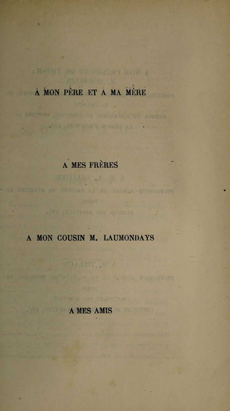 T ? s À MON PÈRE ET A MA MÈRE A MES FRÈRES A MON COUSIN M. LAUMONDAYS A MES AMIS