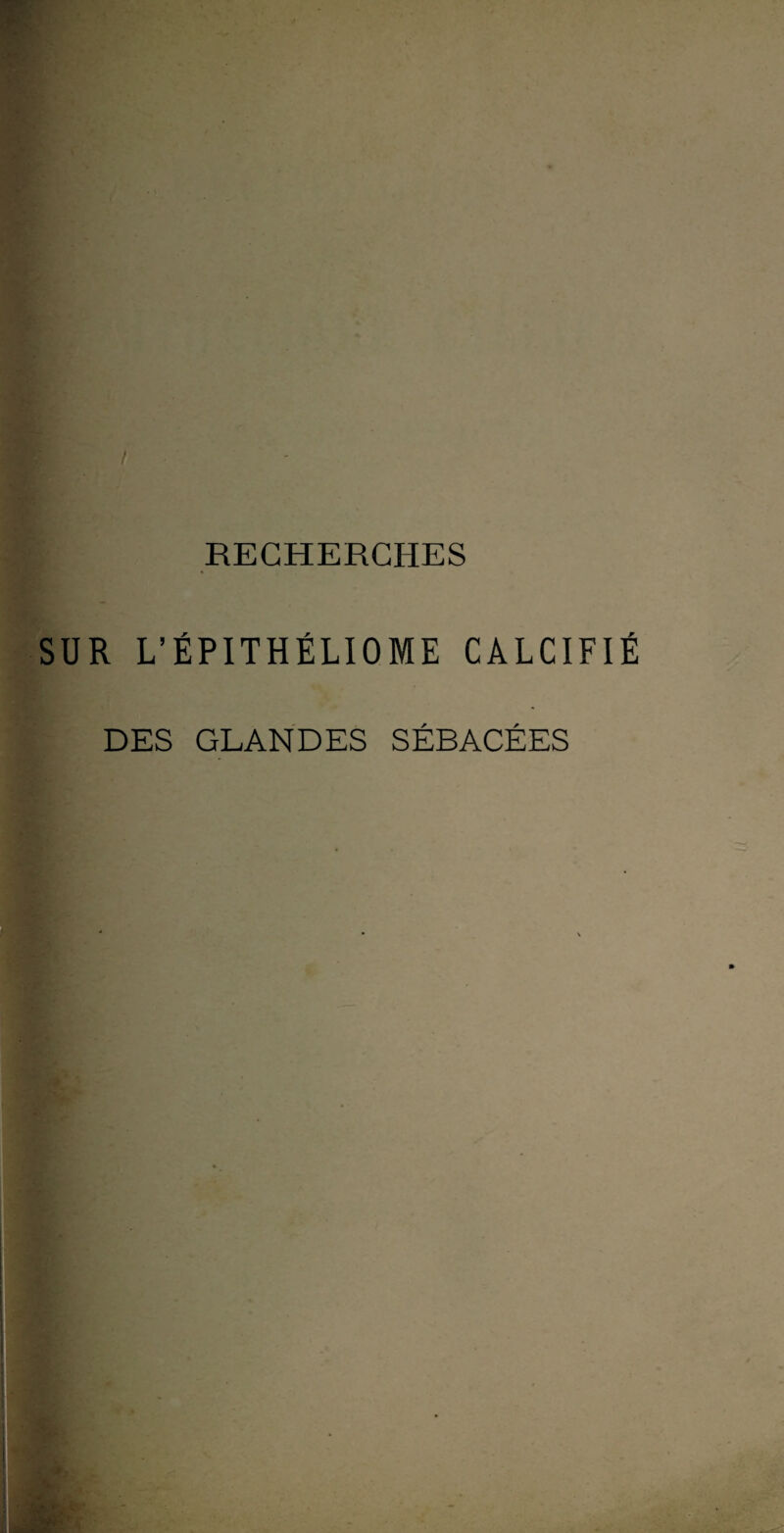 / RECHERCHES SUR L’ÉPITHÉLIOME CALCIFIÉ DES GLANDES SÉBACÉES