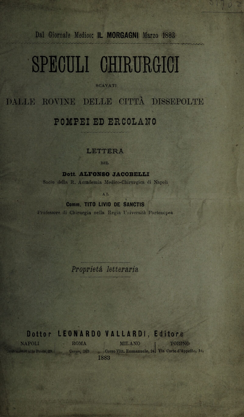 SPECULI CHMJKGIOI 1 SCAVATI DALLE ROVINE DELLE CITTÀ DISSEPOLTE POMPEI ED EPCOLAHO LETTERA DEL Dott. ALFONSO JACOBELLI Socio della R. Accademia Medico-Chirurgica di Napoli AL i4’-*S':*’*S.ié**' • •• , k'‘ -• * • ' Comm. TITO LIVIO DE SANCTIS Professore di Chirurgia nella Regia Università Partenopea Proprietà letteraria Dottor LEONARDO VALLARDI, Editore NAPOLI ROMA MILANO TORINO 0;mvKisi>ri alla Posta,20 Corso, 269 ! Corso Vitt. Emraanuele, 24 1883 Via Corte d’Appello, 14.