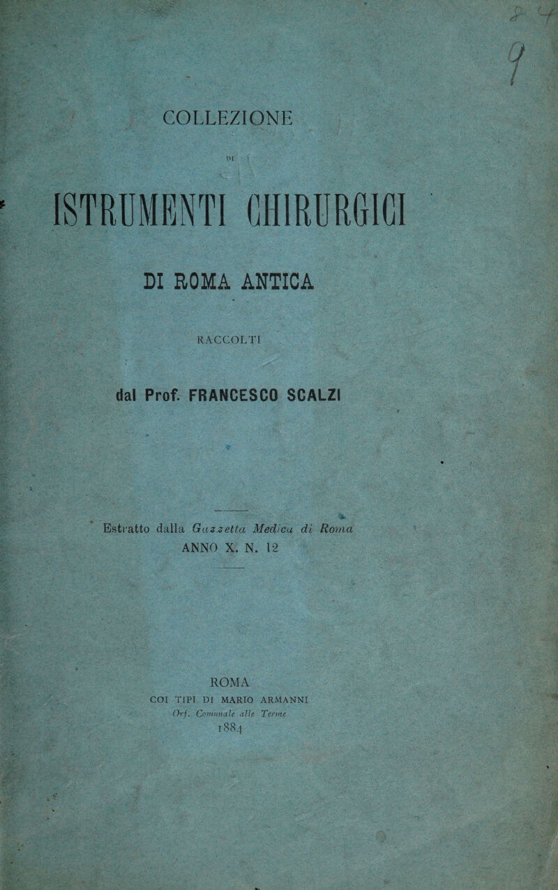 m DI ROMA ANTICA RACCOLTI dal Prof. FRANCESCO SCALZI Estratto dalla Gazzetta Medica di Roma ANNO X. N. 12 ROMA COI TIPI DI MARIO ARMANNI Orf. Comunale alle Tenne 1884