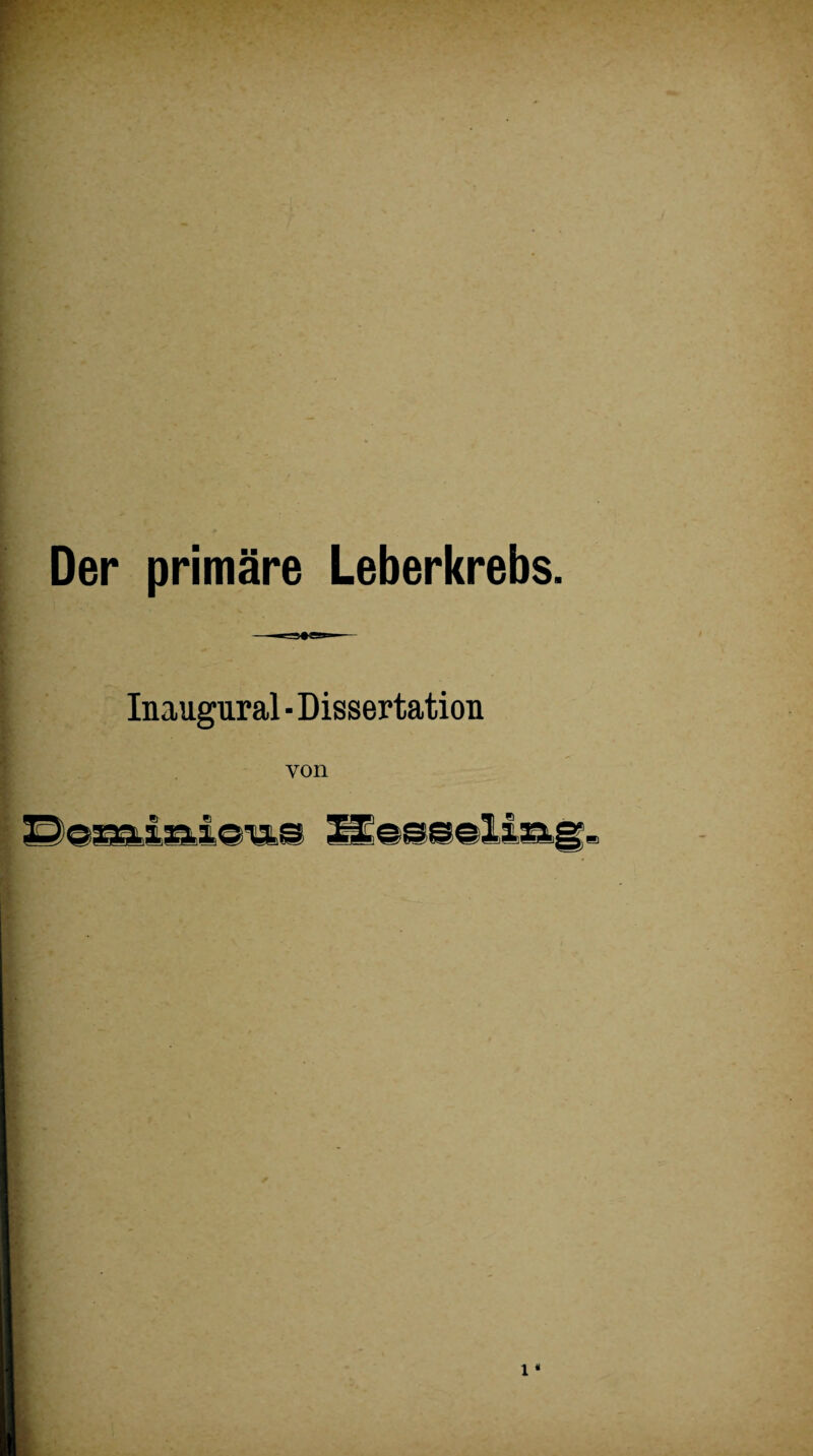 Der primäre Leberkrebs. i x Inaugural • Dissertation von