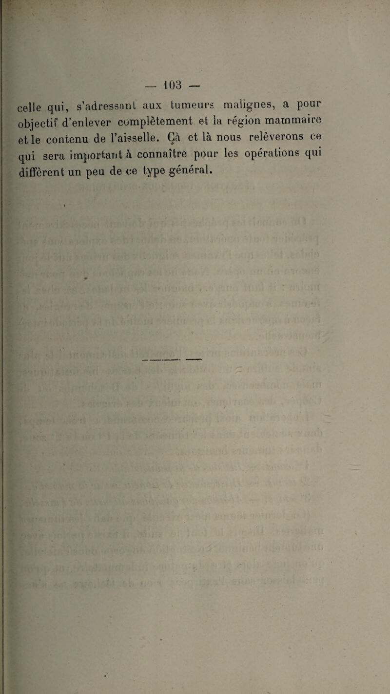 \ — 103 — celle qui, s’adressant aux tumeurs malignes, a pour objectif d’enlever complètement et ia région mammaire et le contenu de l’aisselle. Gà et là nous relèverons ce qui sera important à connaître pour les opérations qui diffèrent un peu de ce type général. \