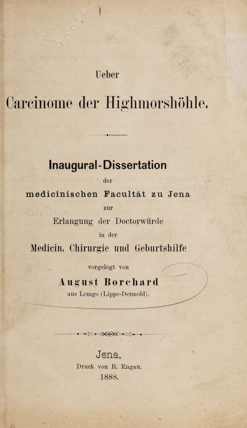 1 lieber Inaugural - Dissertation der medicinischen Facultät zu Jena zur Erlangung der Doctorwürde in der Medicin, Chirurgie und Geburtshilfe vorgeleg’t von Jena, Druck von B. Engau. 1888.