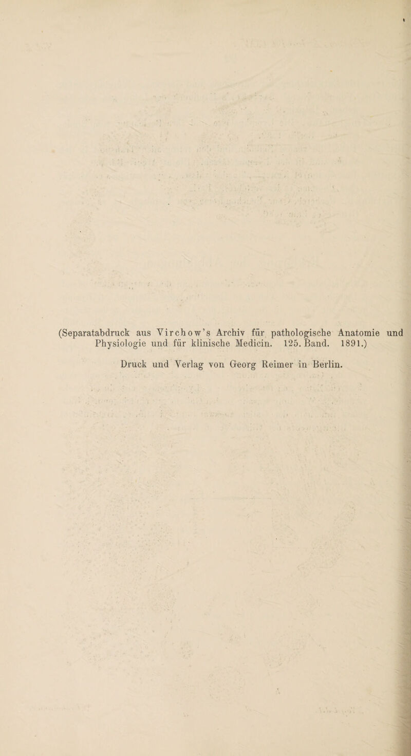 * (Separatabdruck aus Virchow’s Archiv für pathologische Physiologie und für klinische Medicin. 125. Band. Anatomie 1891.) und Druck und Verlag von Georg Reimer in Berlin.