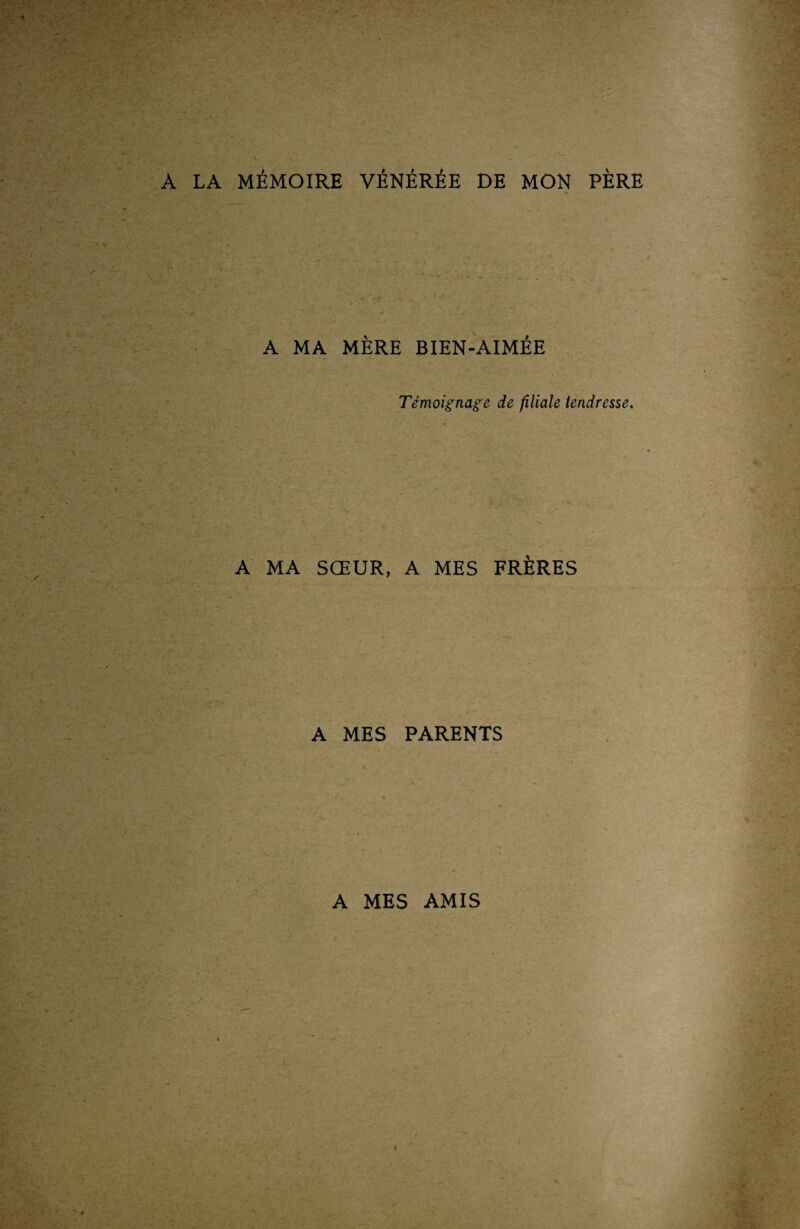 A LA MÉMOIRE VÉNÉRÉE DE MON PÈRE A MA MÈRE BIEN-AIMÉE Témoignage de filiale tendresse. A MA SŒUR, A MES FRÈRES A MES PARENTS A MES AMIS