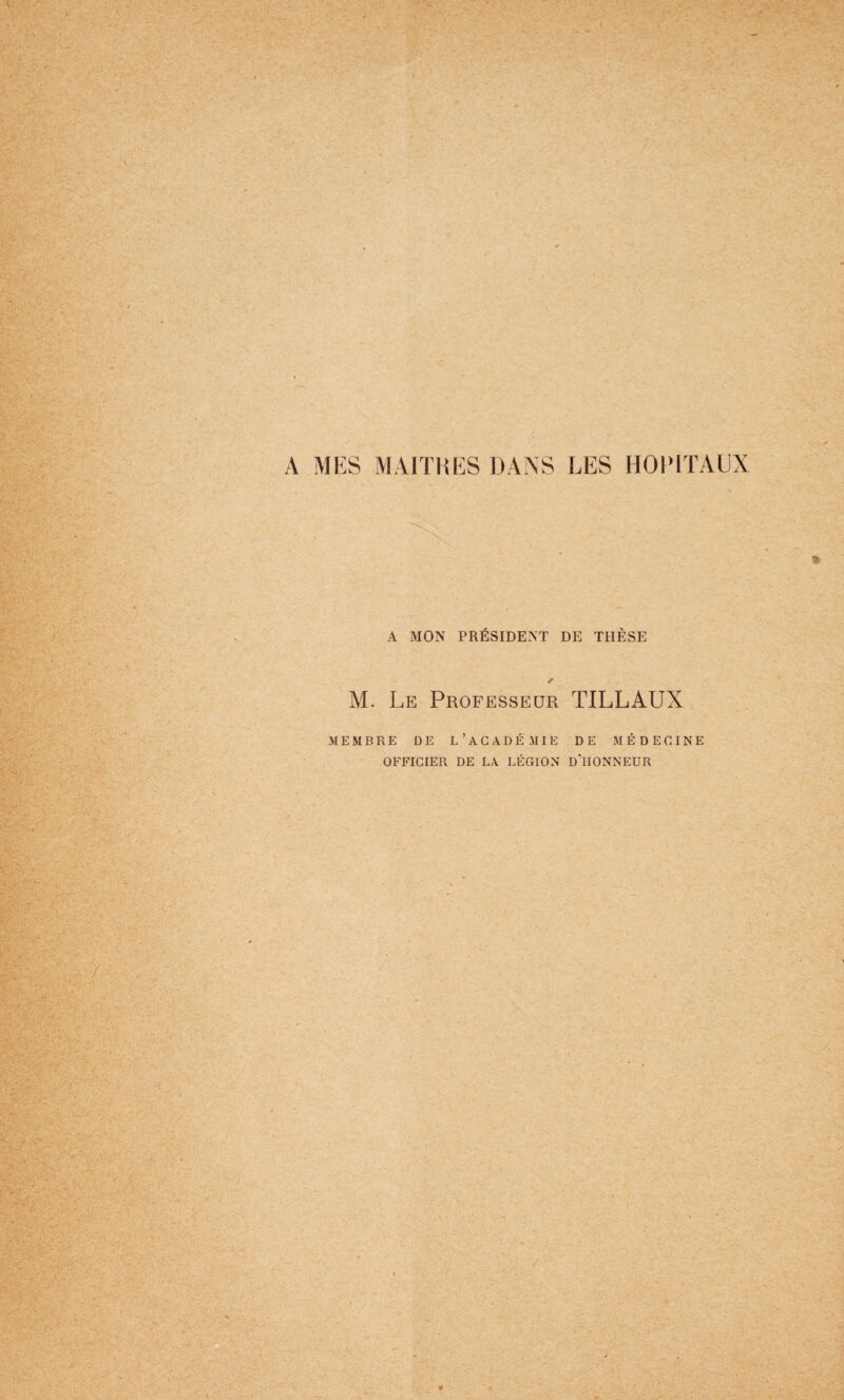 A MES MAITRES DANS LES HOPITAUX A MON PRÉSIDENT DE THÈSE M. Le Professeur TILLAUX MEMBRE DE L’ACADÉMIE DE MÉDECINE OFFICIER DE LA LÉGION D'iIONNEUR ->:‘V •'* , .