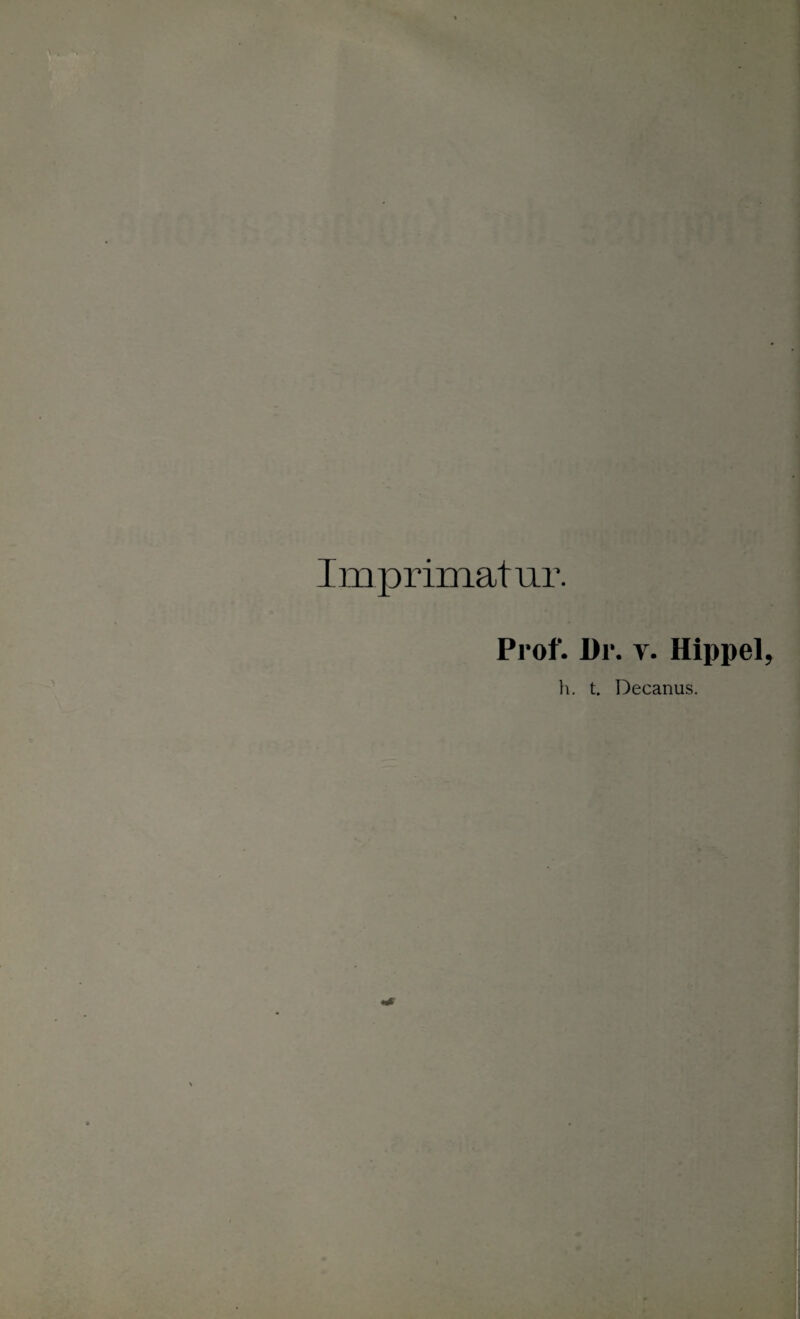 Imprimatur. Prof. Di*, y. Hippel h. t. Decanus.