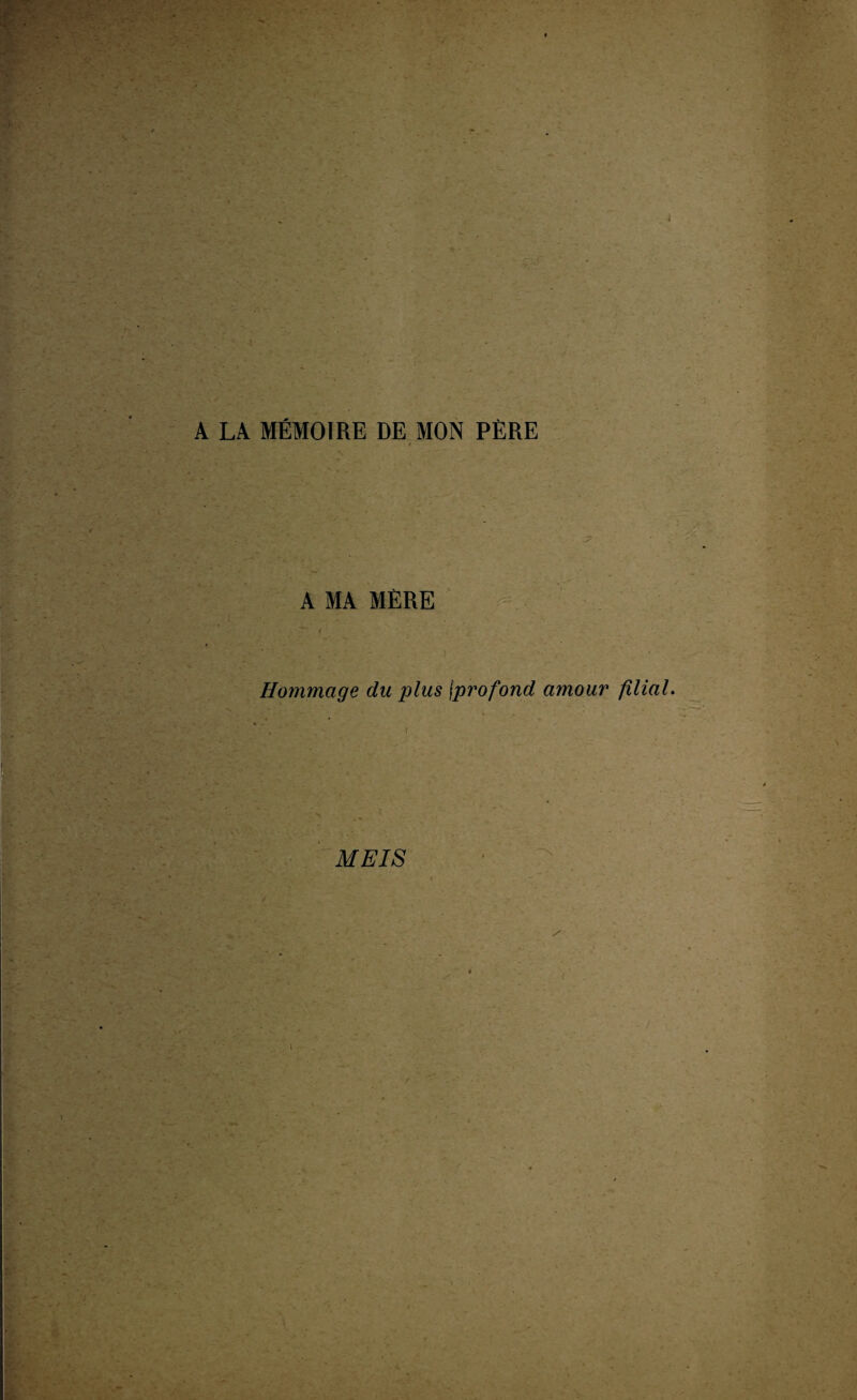 x A LA MÉMOIRE DE MON PÈRE » ■ ** A MA MÈRE Hommage du plus \profond amour filial. / MEIS