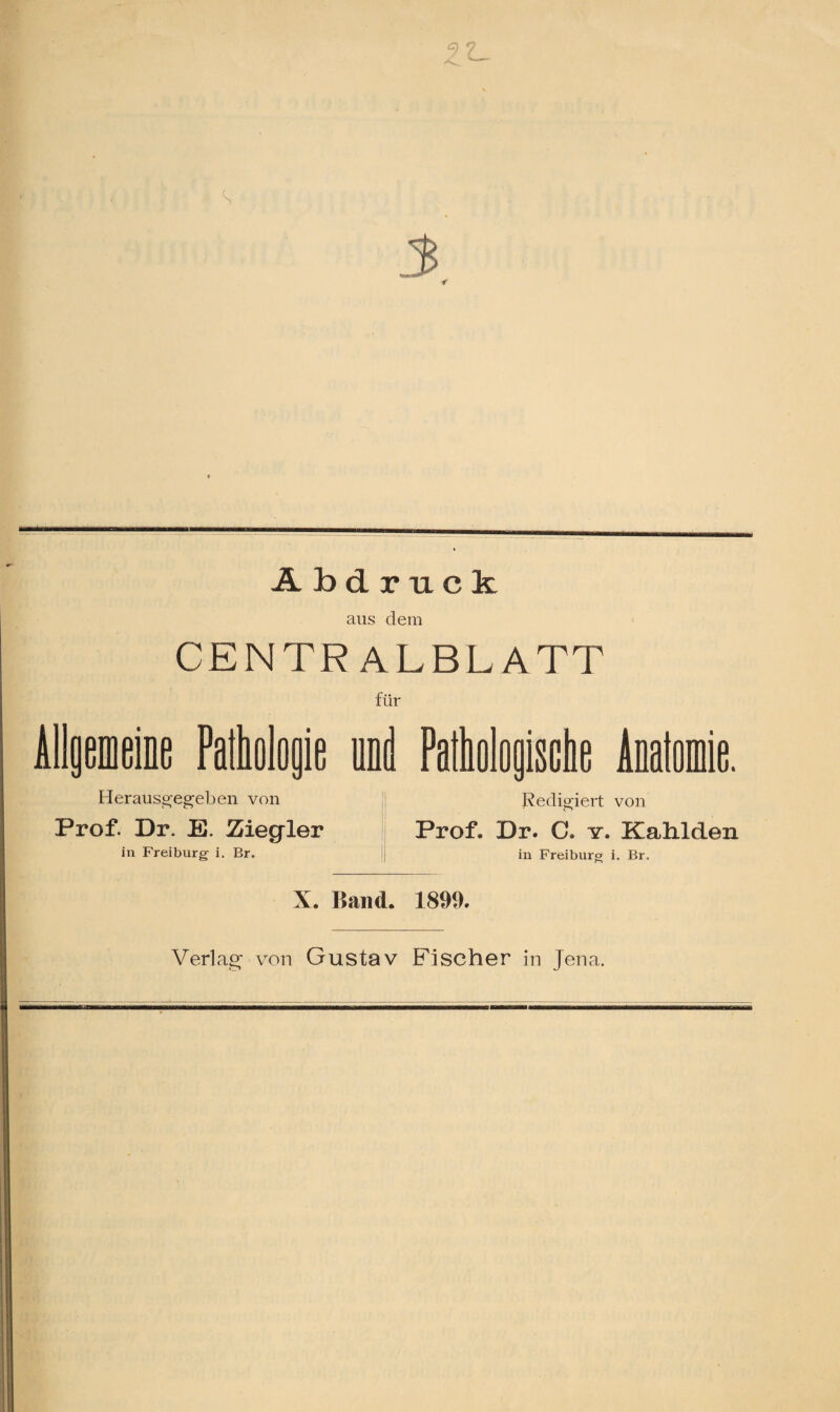 Abdruck aus dem CENTRALBLATT für Herauso^egeben von Prof. Dr. E. Ziegler in Freiburg- i. Br. Redio;iert von Prof. Dr. C. y. KaMden in Freiburg i. Br. X. Band. 1899. Verlag- von Gustav Fischer in Jena.