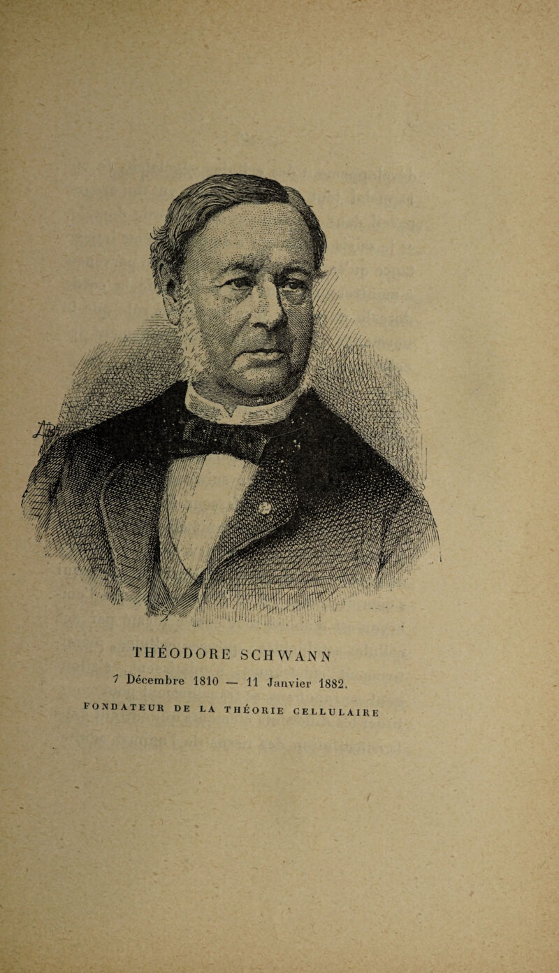 THÉODORE SCHWANN 7 Décembre 1810 — 11 Janvier 1882. FONDATEUR DE LA THÉORIE CELLULAIRE