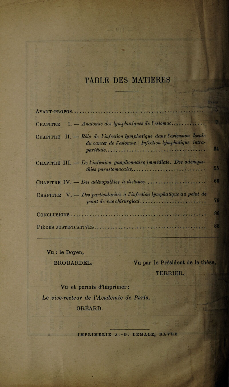 TABLE DES MATIERES ' l'agis Ayant-propos.,. CHAPITRE I. — Anatomie des lymphatiques de Vestomac O Chapitre II. — Rôle de Vinfection lymphatique dans l'extension locale du cancer de l'estomac. Infection lymphatique intra- par létale. 34 CHAPITRE III. — De l’infection ganglionnaire immédiate. Des adénopa¬ thies parastomacales. Chapitre IV. — Des adénopathies à distance, 55 66 CHAPITRE V. — Des particularités Cl l'infection lymphatique au point de point de vue chirurgical. 7® Conclusions... Pièces justificatives. 88 Vu : le Doyen, BROUARDEL. Vu par le Président de la thèse, TERRIER. • Jj Vu et permis d’imprimer: Le vice-recteur de VAcadèmie de Paris, GRÉARD. IMPRIMERIE A.-G. LEMALE, HAVRE ? f.'ir