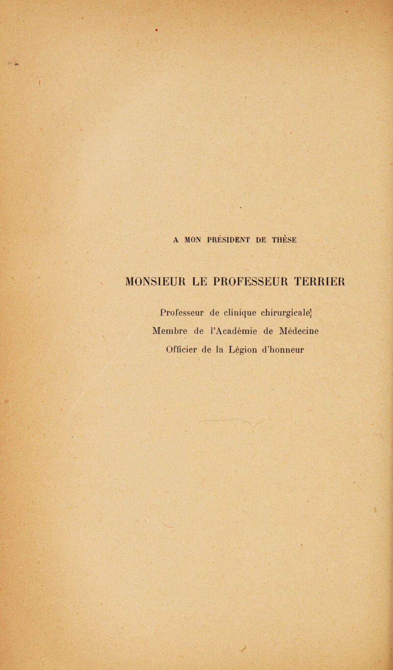 A MON PRÉSIDENT DE THÈSE MONSIEUR LE PROFESSEUR TERRIER Professeur de clinique chirurgicale] Membre de l’Académie de Médecine Officier de la Légion d’honneur