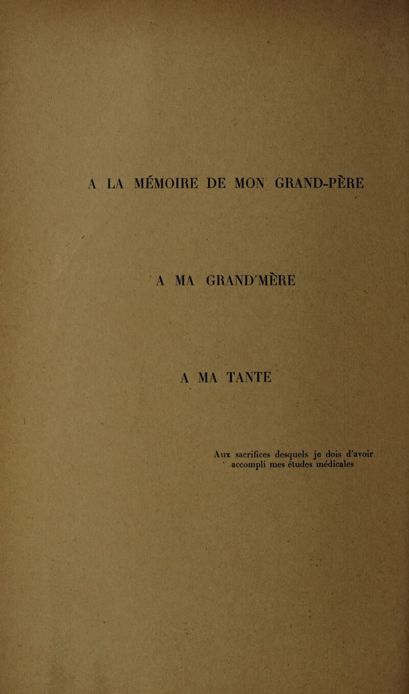 A MA GRAND’MÈRE A MA TANTE Aux sacrifices desquels je dois d’avoir ' accompli mes études médicales