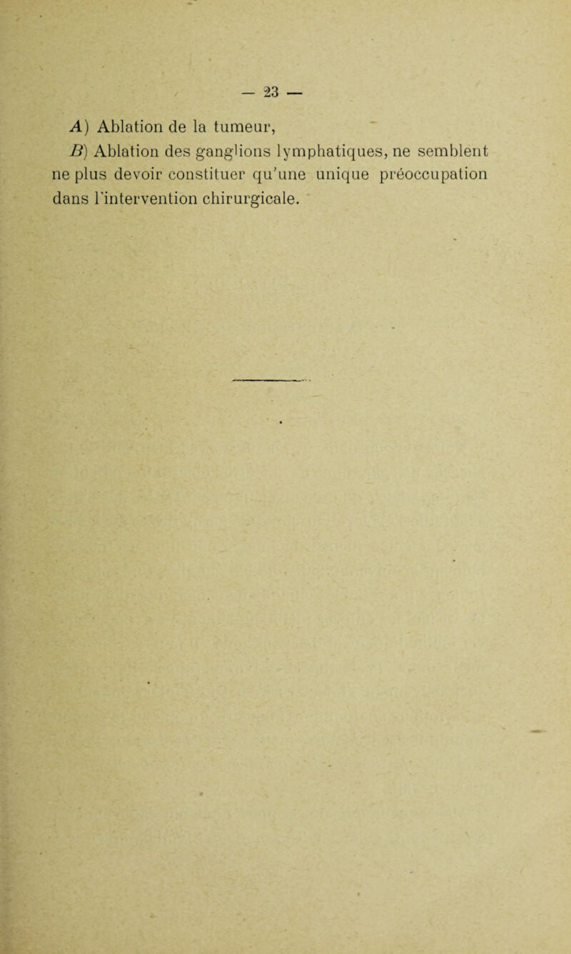 A) Ablation de la tumeur, B) Ablation des ganglions lymphatiques, ne semblent ne plus devoir constituer qu’une unique préoccupation dans l'intervention chirurgicale.