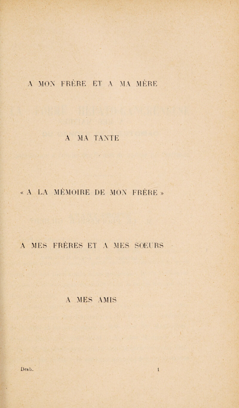 A MON FRERE ET A MA MERE A MA TANTE « A LA MÉMOIRE DE MON FRÈRE » A MES FRÈRES ET A MES SOEURS A MES AMIS ! Des b. I