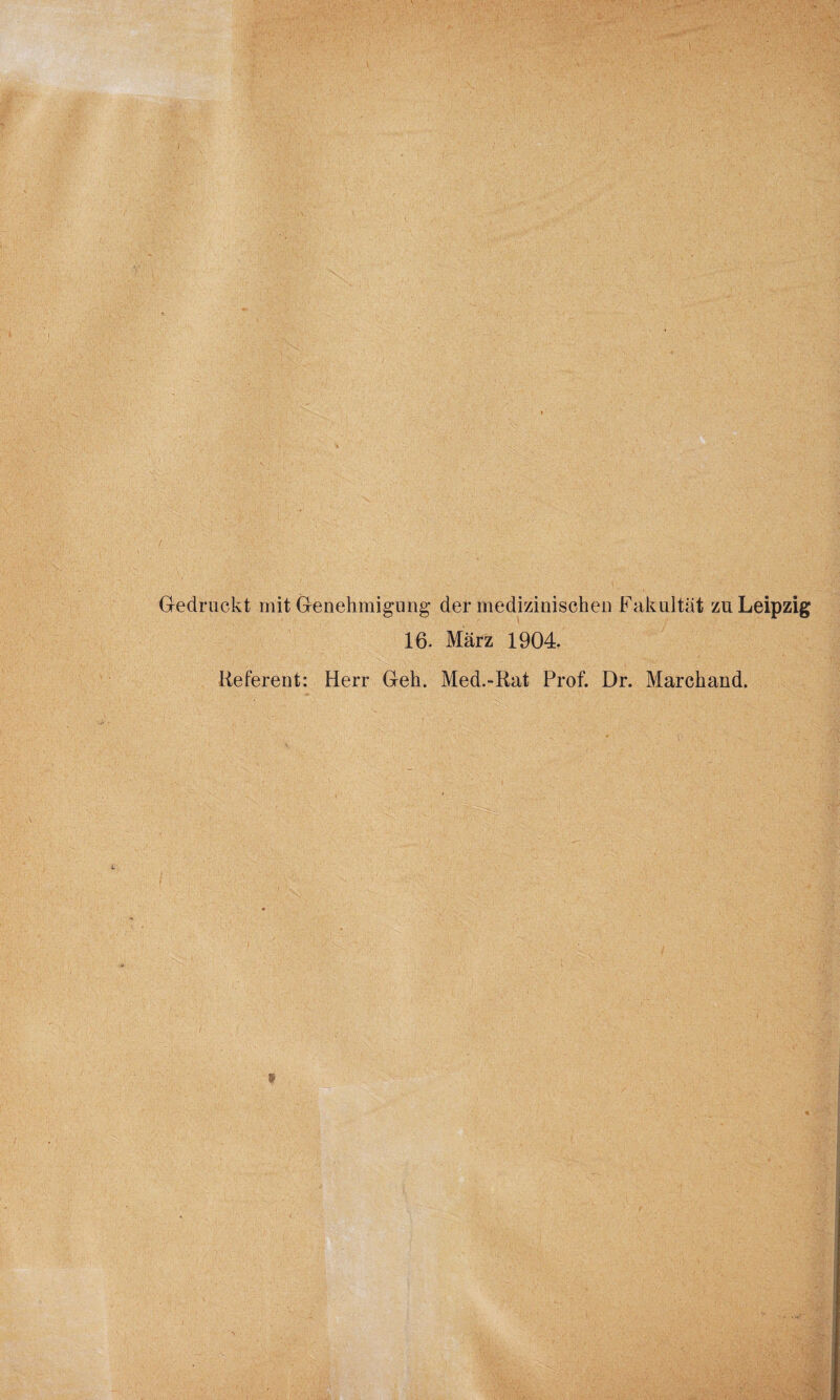 Gedruckt mit Genehmigung* der medizinischen Fakultät zu Leipzig 16. März 1904. Referent: Herr Geh. Med.-Rat Prof. Dr. Marchand.