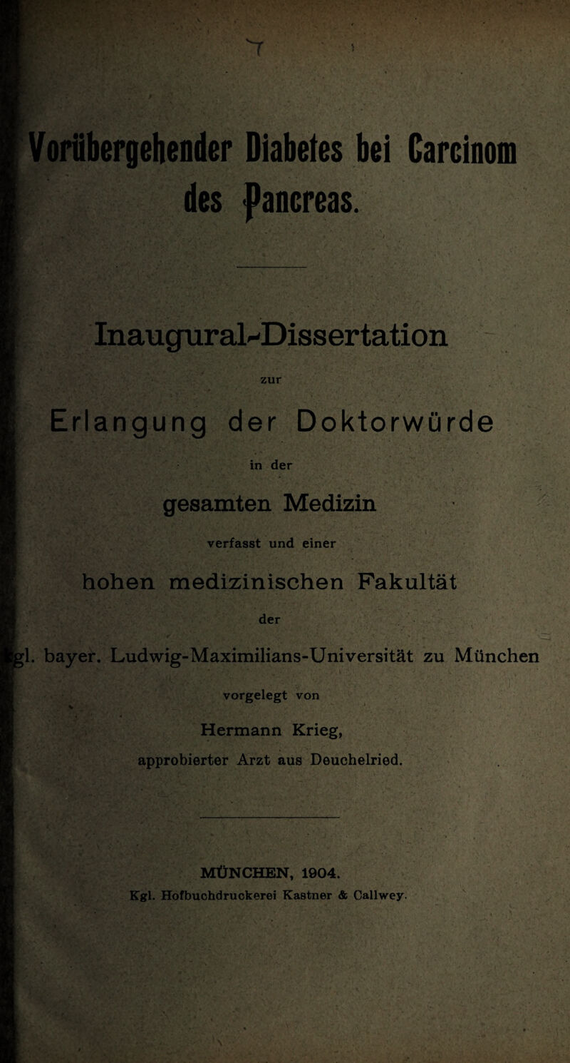 des -fanereas. Inauguraldissertation zur Erlangung der Doktorwürde in der gesamten Medizin verfasst und einer hohen medizinischen Fakultät der 1. bayer. Ludwig-Maximilians-Universität zu München vorgelegt von Hermann Krieg, approbierter Arzt aus Deuchelried. MÜNCHEN, 1904. Kgl. Hofbuchdruckerei Kästner & Callwey.