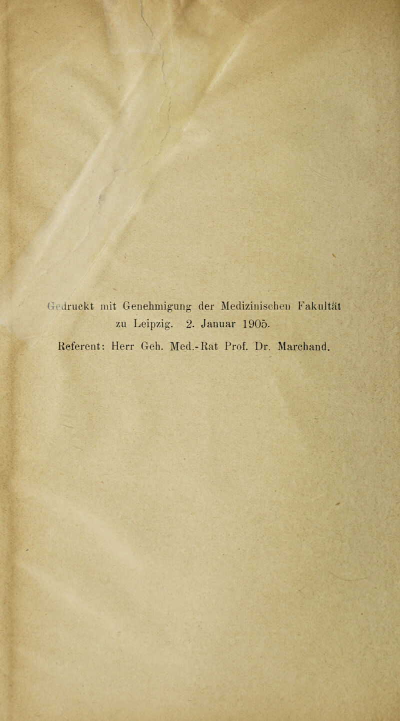 < druckt mit Genehmigung* der Medizinischen Fakultät zu Leipzig*. 2. Januar 1905. Referent: Herr Geh. Med.-Rat Prof. Dr. Marchand.