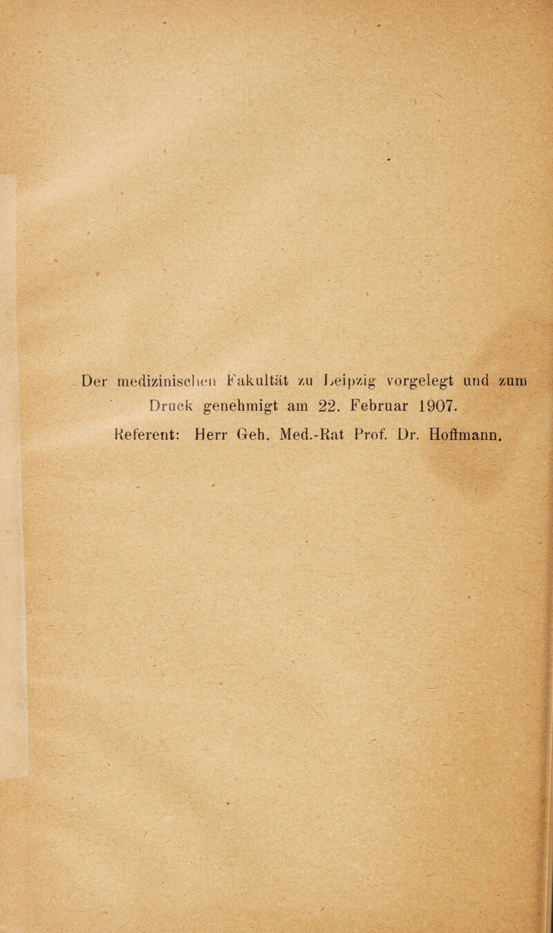 Der medizinischen Fakultät zu Leipzig vorgelegt und zum Druck genehmigt am 22. Februar 1907. Referent: Herr Geh. Med.-Rat Prof. Dr. Hofimann.