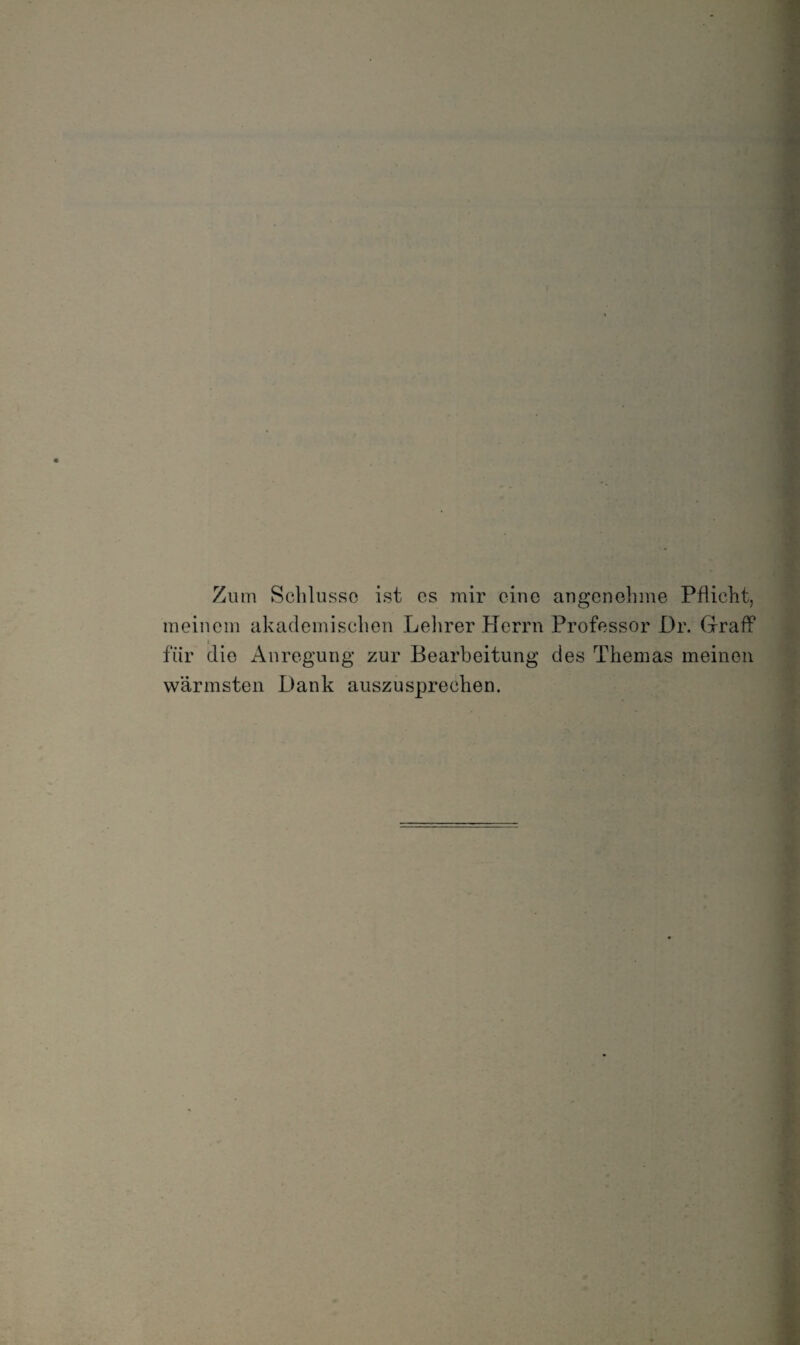 Zum Schlüsse ist cs mir eine angenehme Pflicht, meinem akademischen Lehrer Herrn Professor Dr. (Iraff für die Anregung zur Bearbeitung des Themas meinen wärmsten Dank auszusprechen.