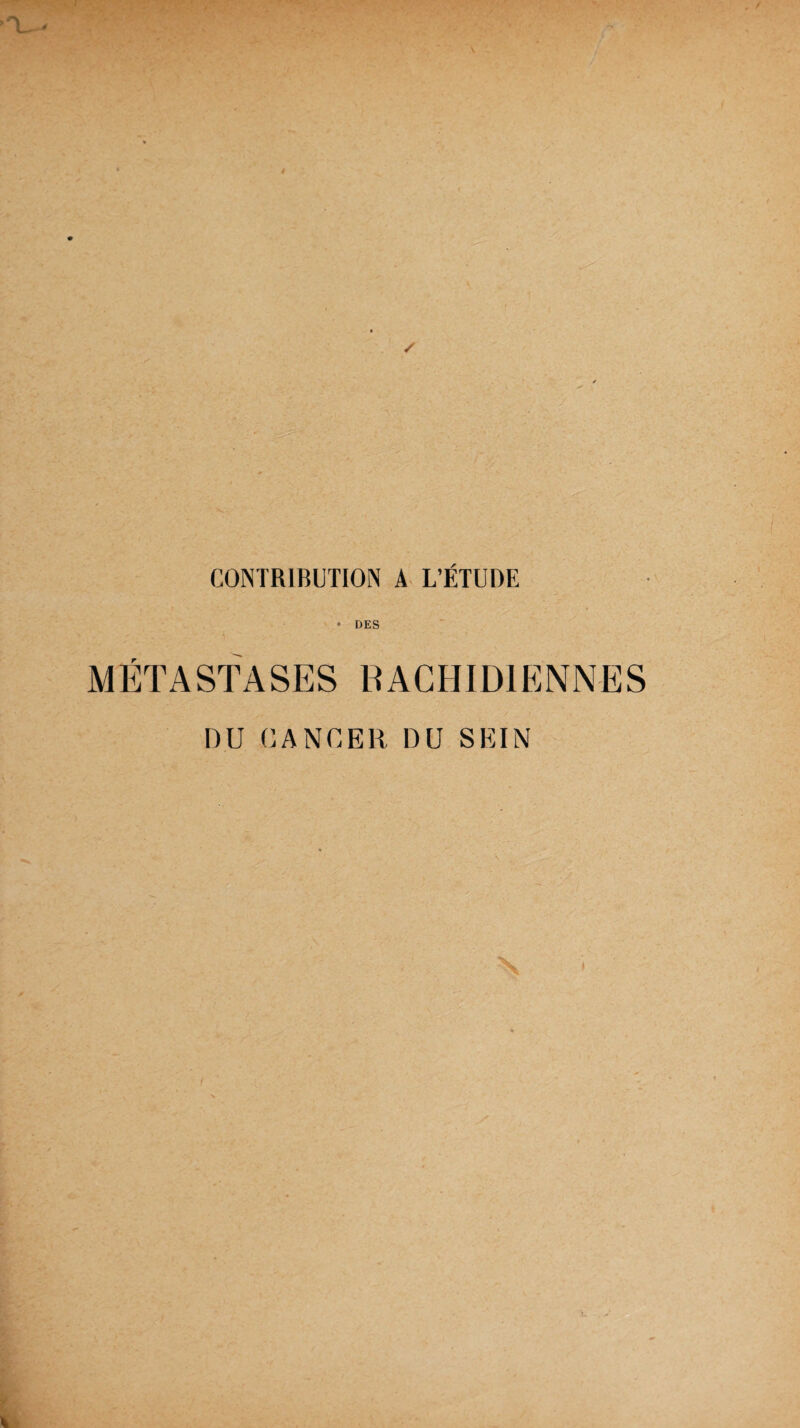 CONTRIBUTION A L’ÉTUDE • DES MÉTASTASES RACHIDIENNES DU CANCER DU SEIN