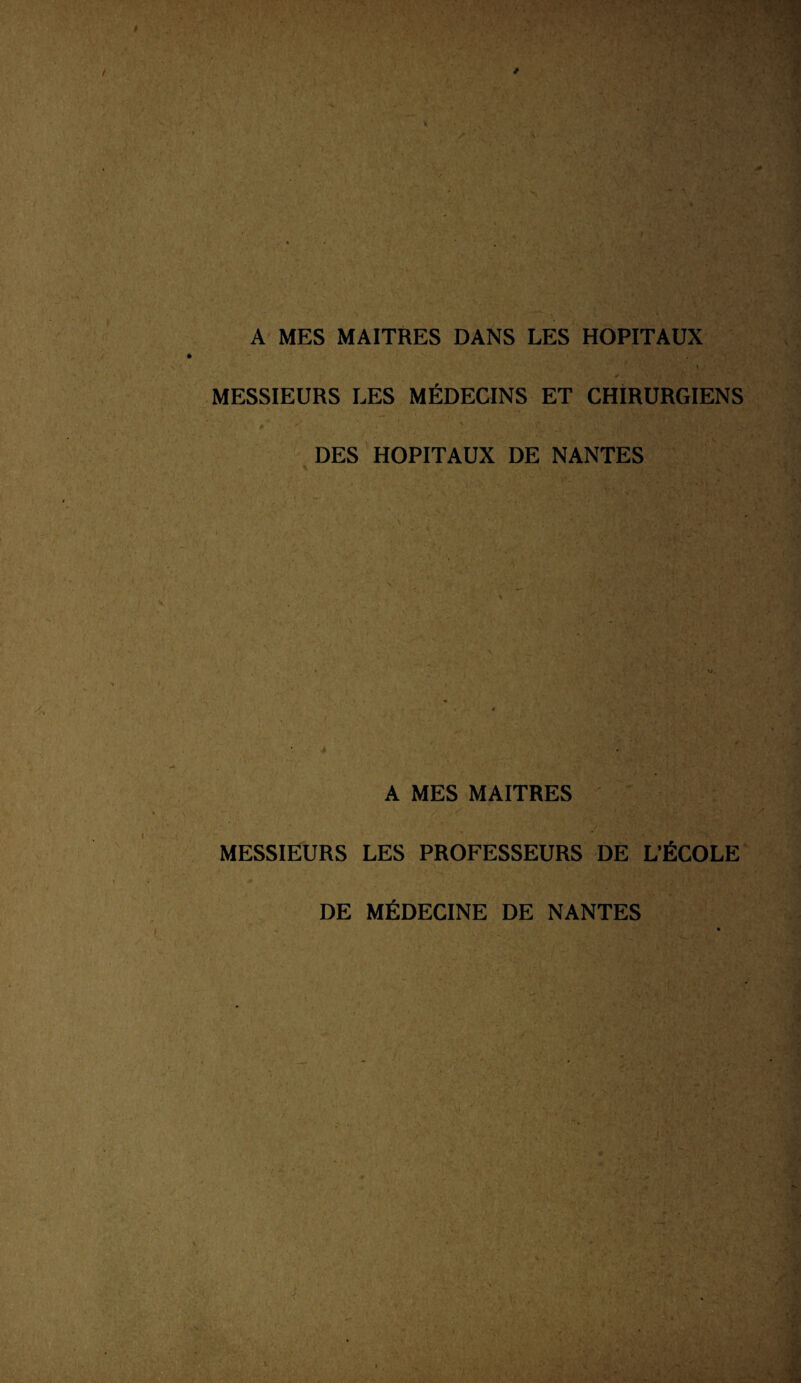 A MES MAITRES DANS LES HOPITAUX MESSIEURS LES MÉDECINS ET CHIRURGIENS DES HOPITAUX DE NANTES A MES MAITRES MESSIEURS LES PROFESSEURS DE L’ÉCOLE DE MÉDECINE DE NANTES