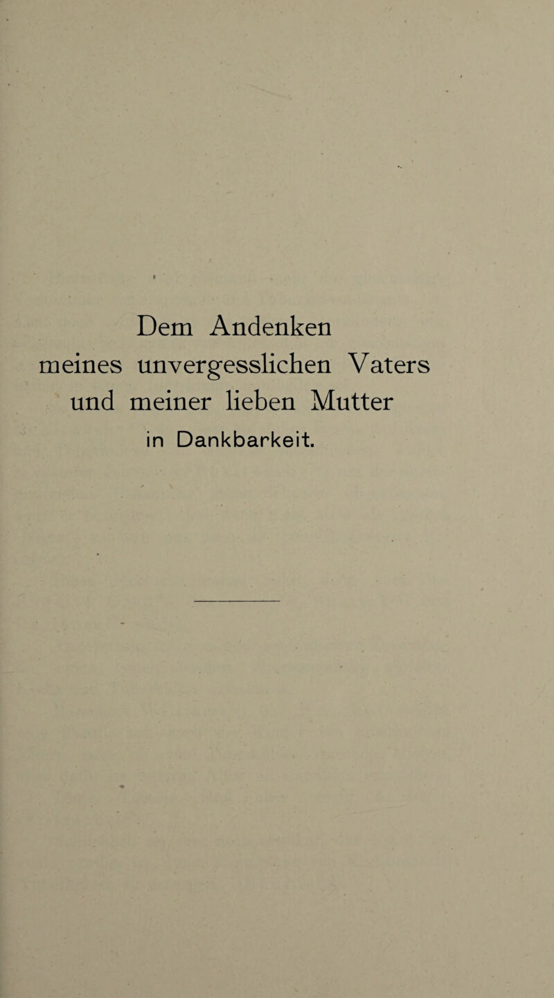 Dem Andenken meines unvergesslichen Vaters und meiner lieben Mutter in Dankbarkeit.