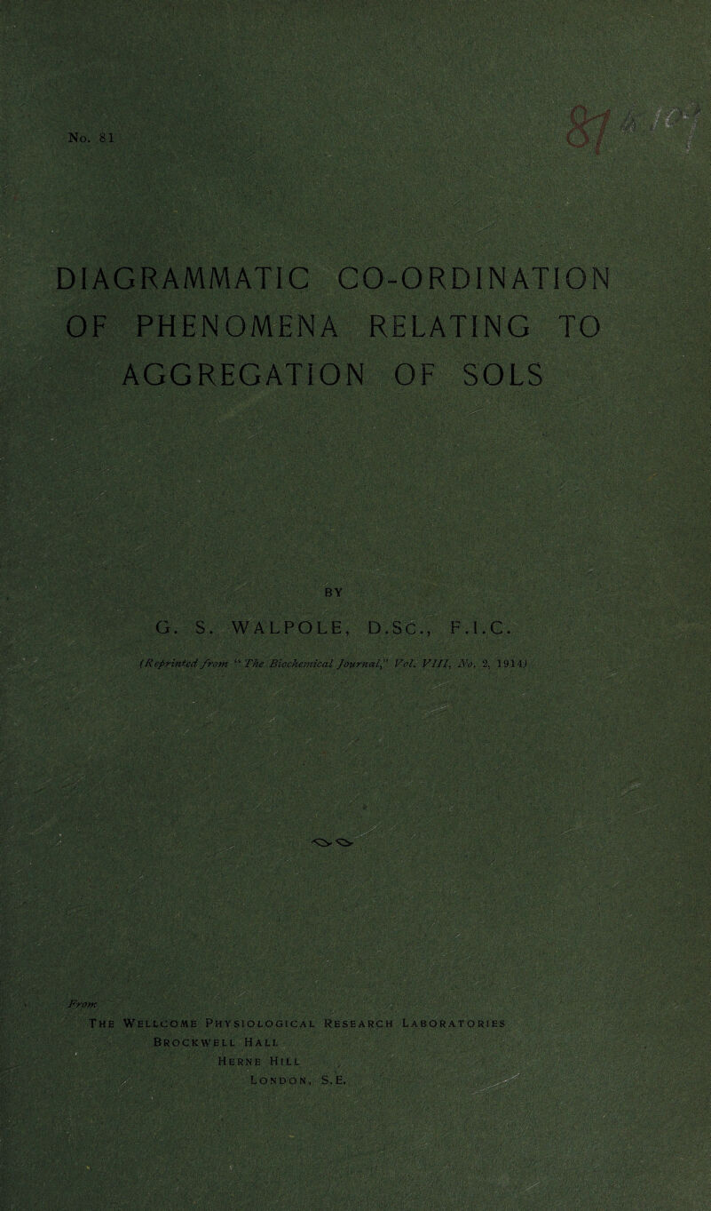 DIAGRAMMATIC CO-ORDINATION : ;“0 • OF PHENOMENA RELATING TO AGGREGATION OF SOLS