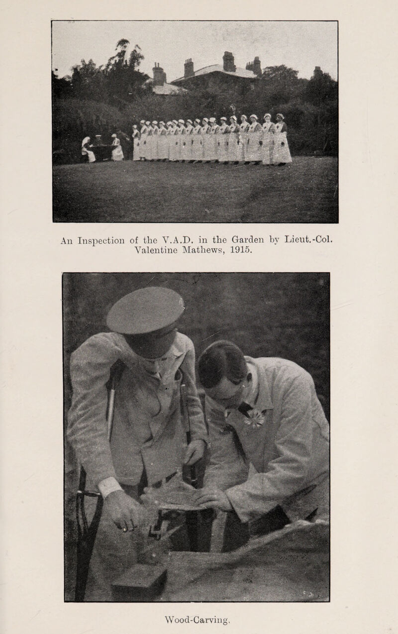 An Inspection of the Y.A.D. in the Garden Valentine Mathews, 1915. by Lieut.-Col. Wood-Carving,