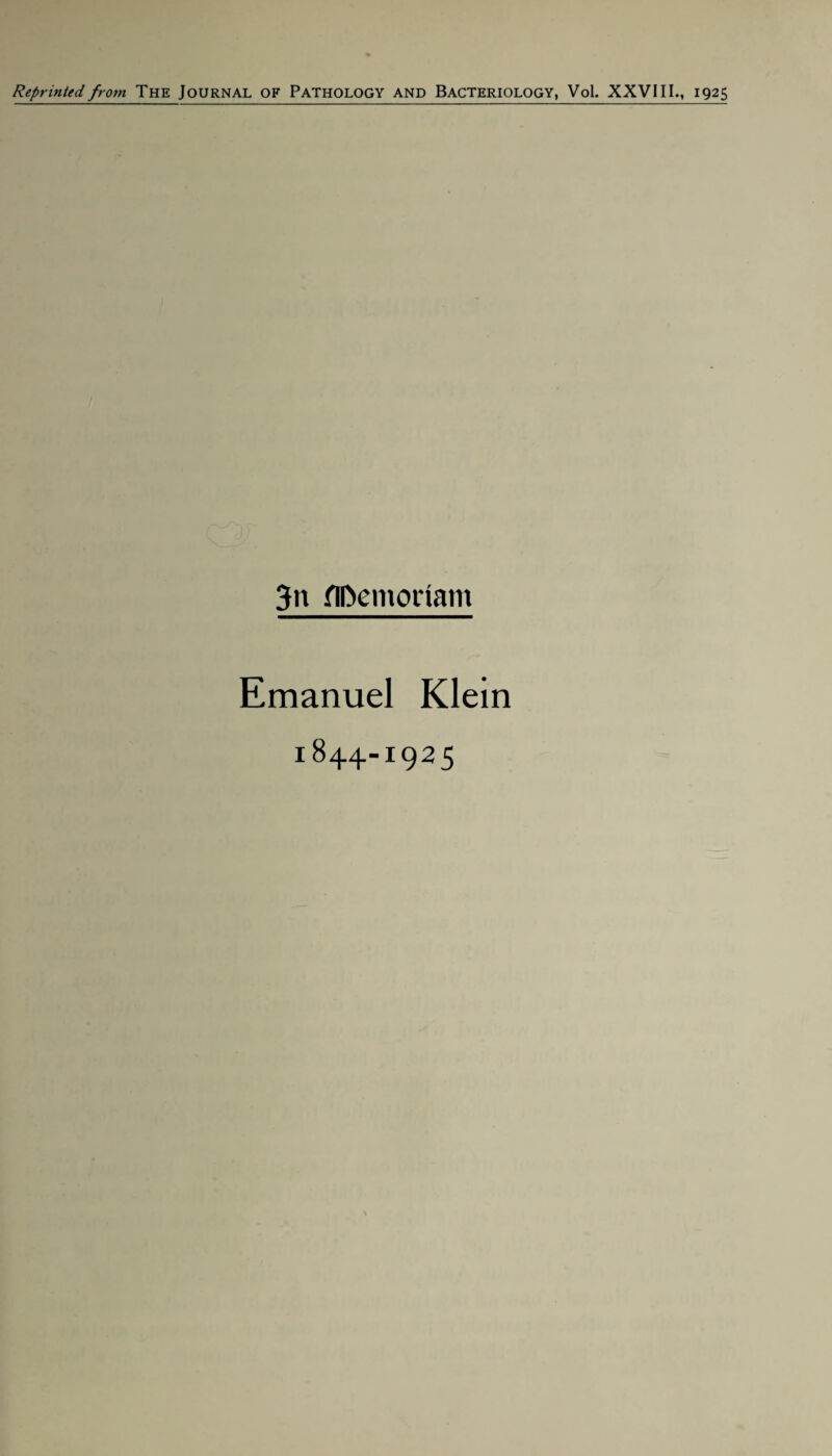 3n flDemoriam Emanuel Klein 1844-1925