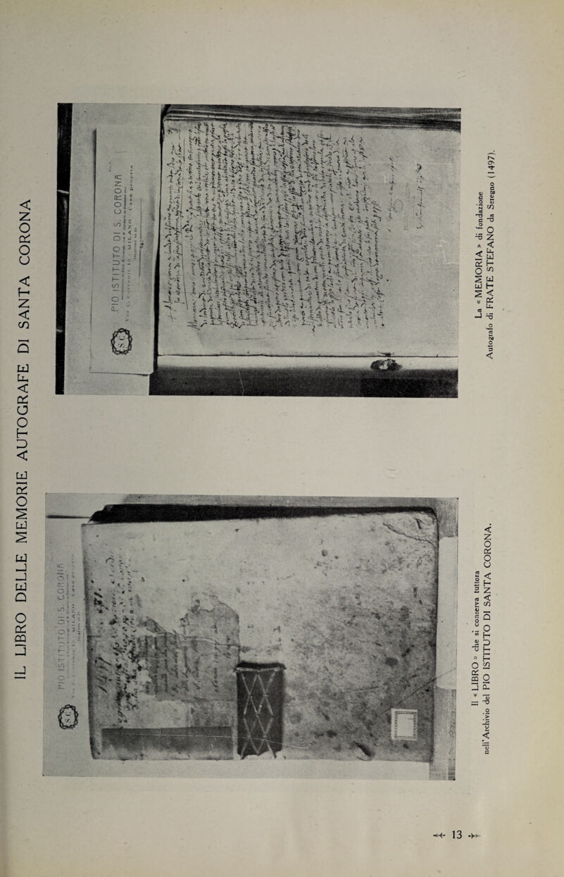 IL LIBRO DELLE MEMORIE AUTOGRAFE DI SANTA CORONA Il « LIBRO » che si conserva tuttora La «MEMORIA» di fondazione nell’Archivio del PIO ISTITUTO DI SANTA CORONA. Autografo di FRATE STEFANO da Seregno (1497).